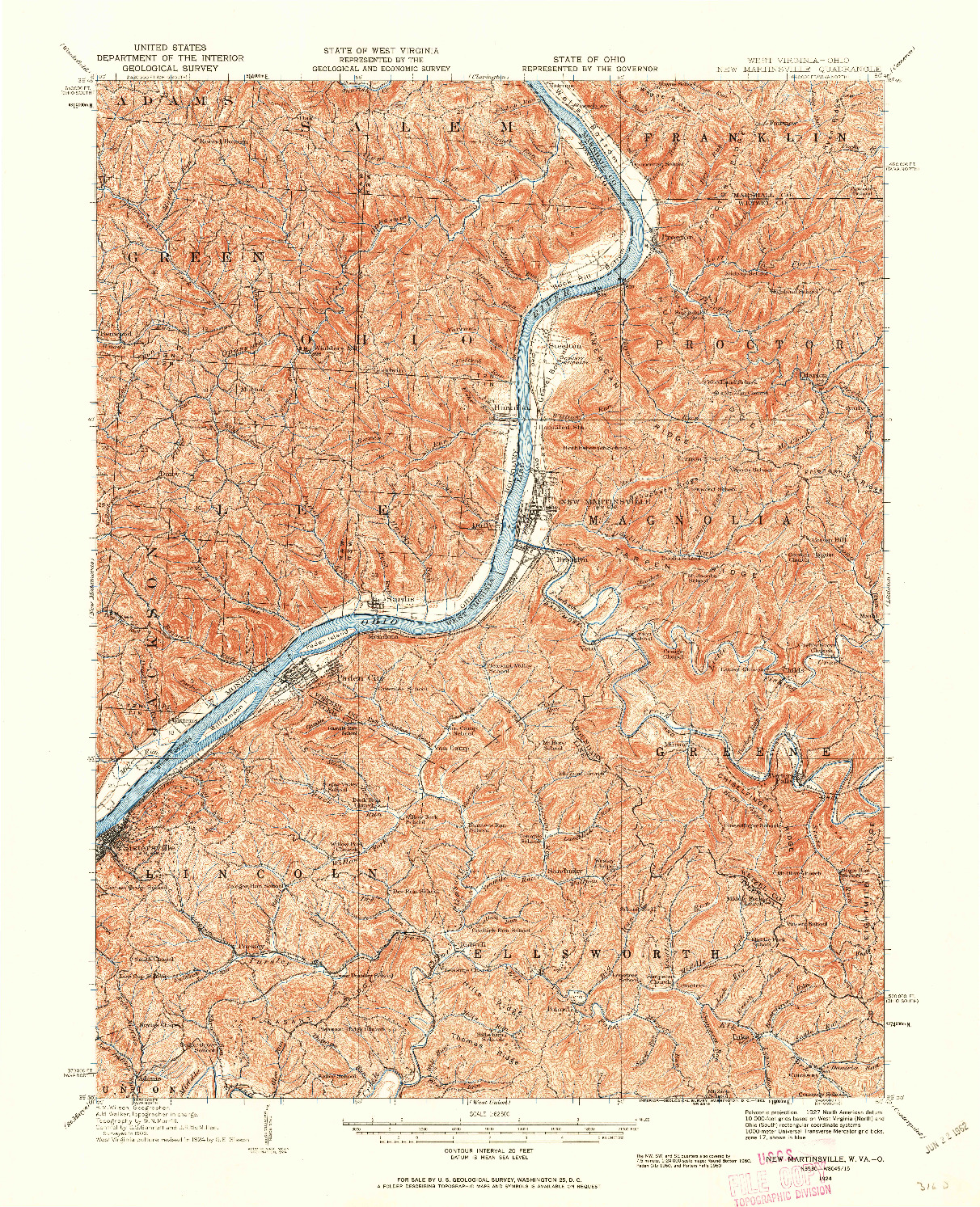 USGS 1:62500-SCALE QUADRANGLE FOR NEW MARTINSVILLE, WV 1924
