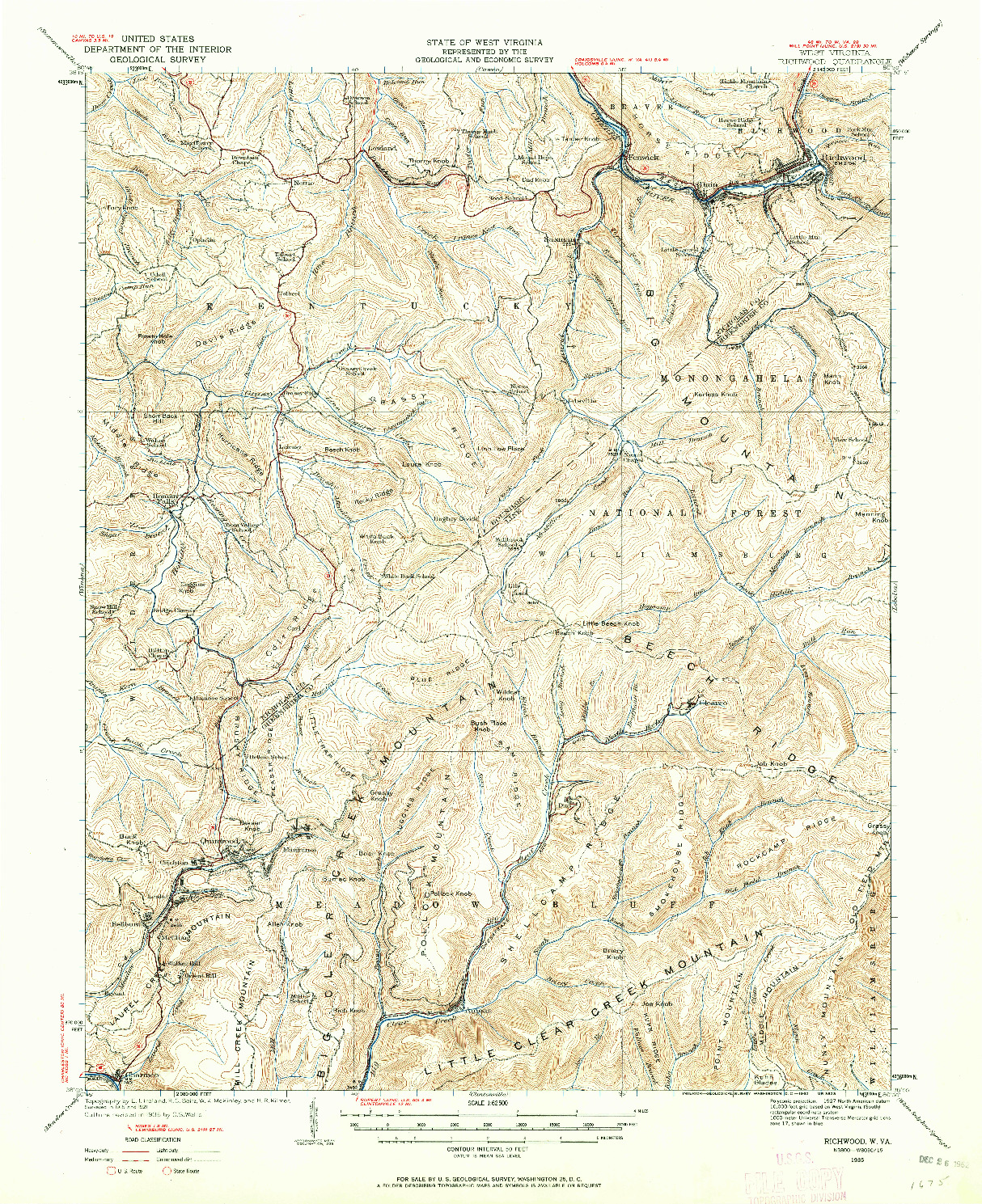 USGS 1:62500-SCALE QUADRANGLE FOR RICHWOOD, WV 1935