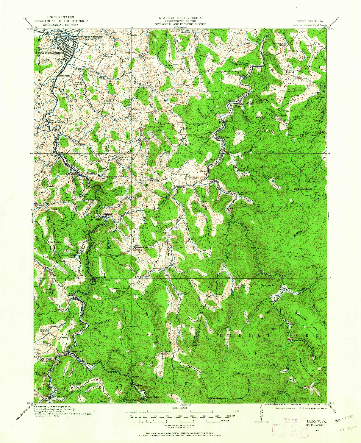 USGS 1:62500-SCALE QUADRANGLE FOR SAGO, WV 1912