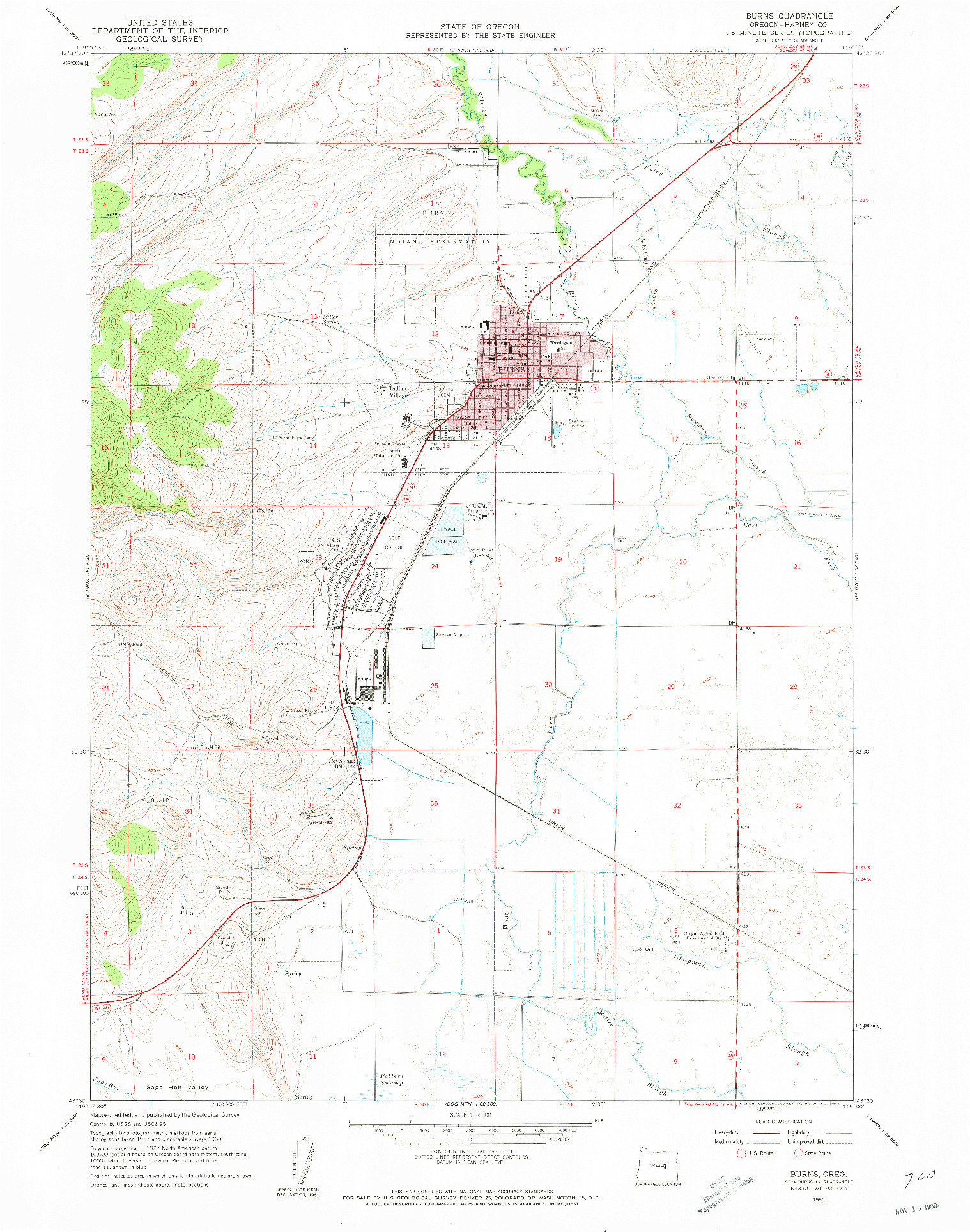 USGS 1:24000-SCALE QUADRANGLE FOR BURNS, OR 1960