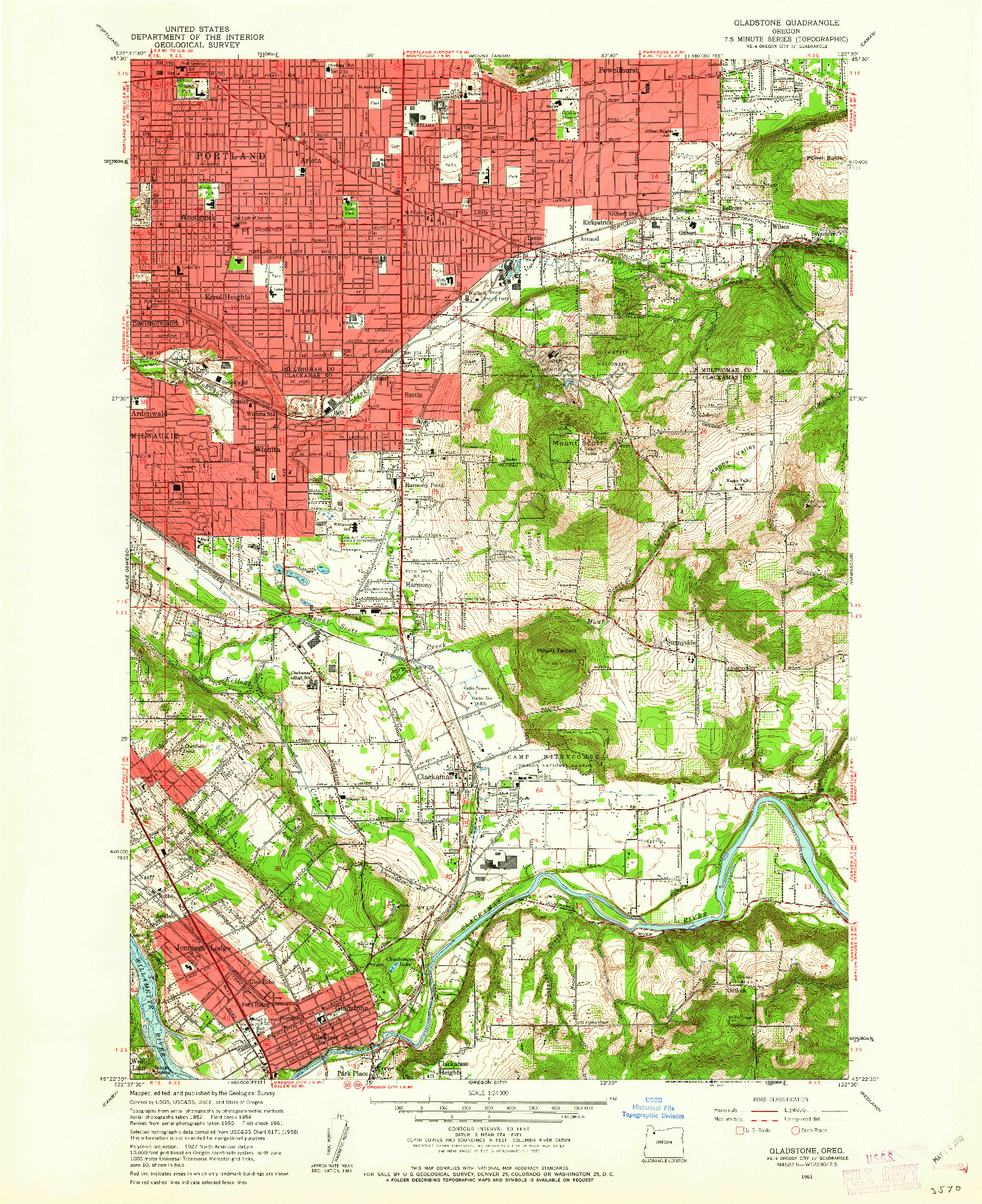 USGS 1:24000-SCALE QUADRANGLE FOR GLADSTONE, OR 1961