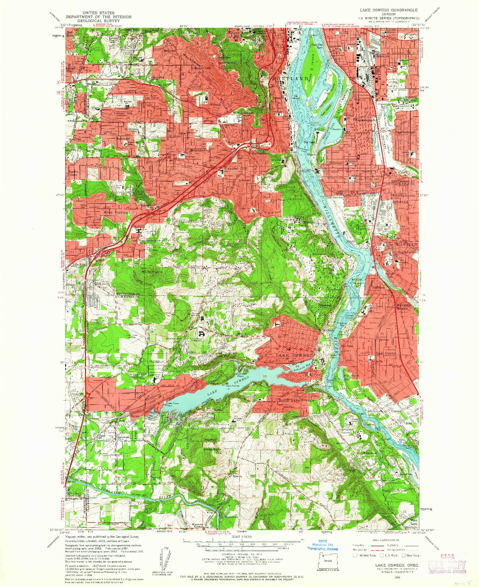 USGS 1:24000-SCALE QUADRANGLE FOR LAKE OSWEGO, OR 1961