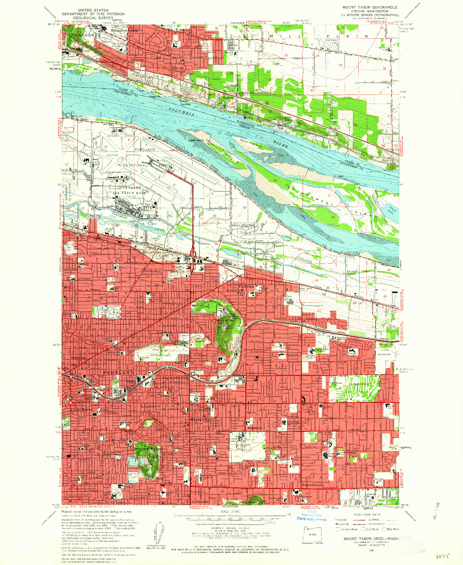 USGS 1:24000-SCALE QUADRANGLE FOR MOUNT TABOR, OR 1961