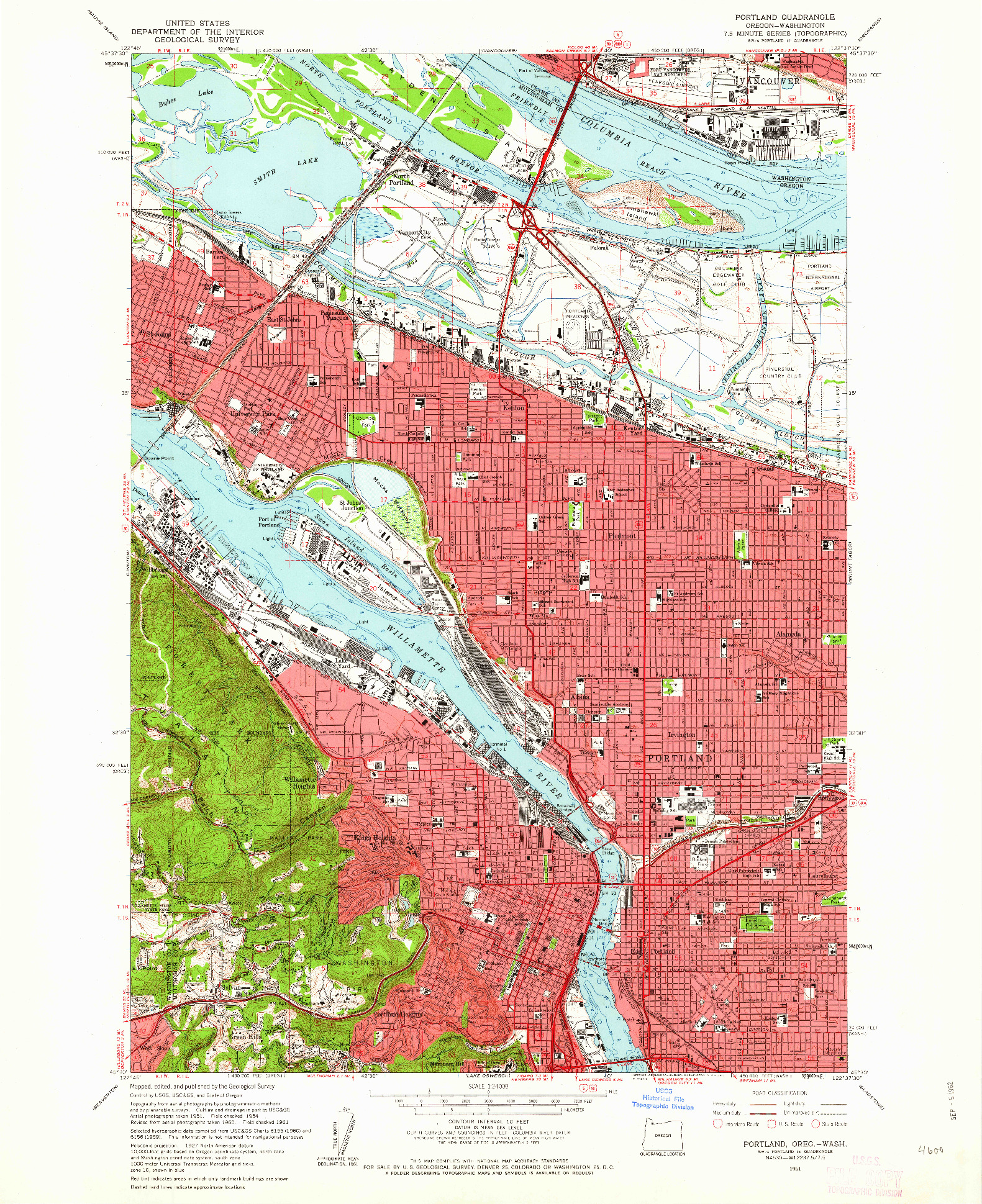 USGS 1:24000-SCALE QUADRANGLE FOR PORTLAND, OR 1961