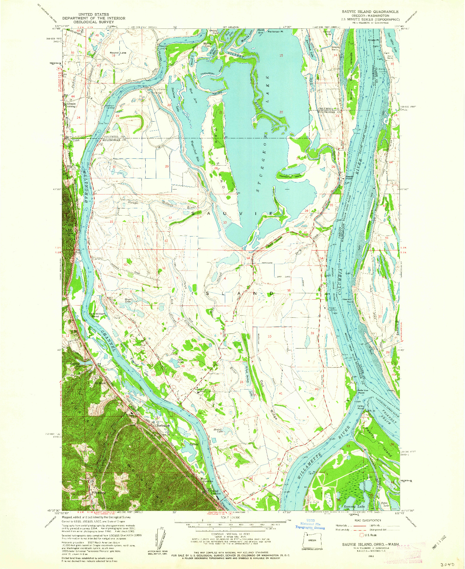 USGS 1:24000-SCALE QUADRANGLE FOR SAUVIE ISLAND, OR 1961