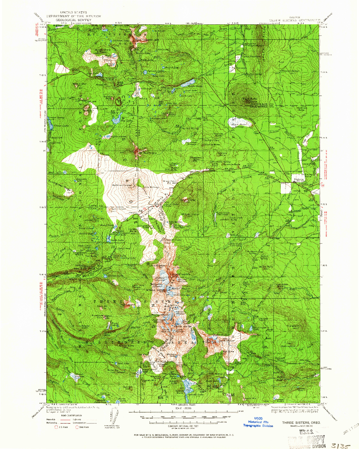 USGS 1:125000-SCALE QUADRANGLE FOR THREE SISTERS, OR 1929