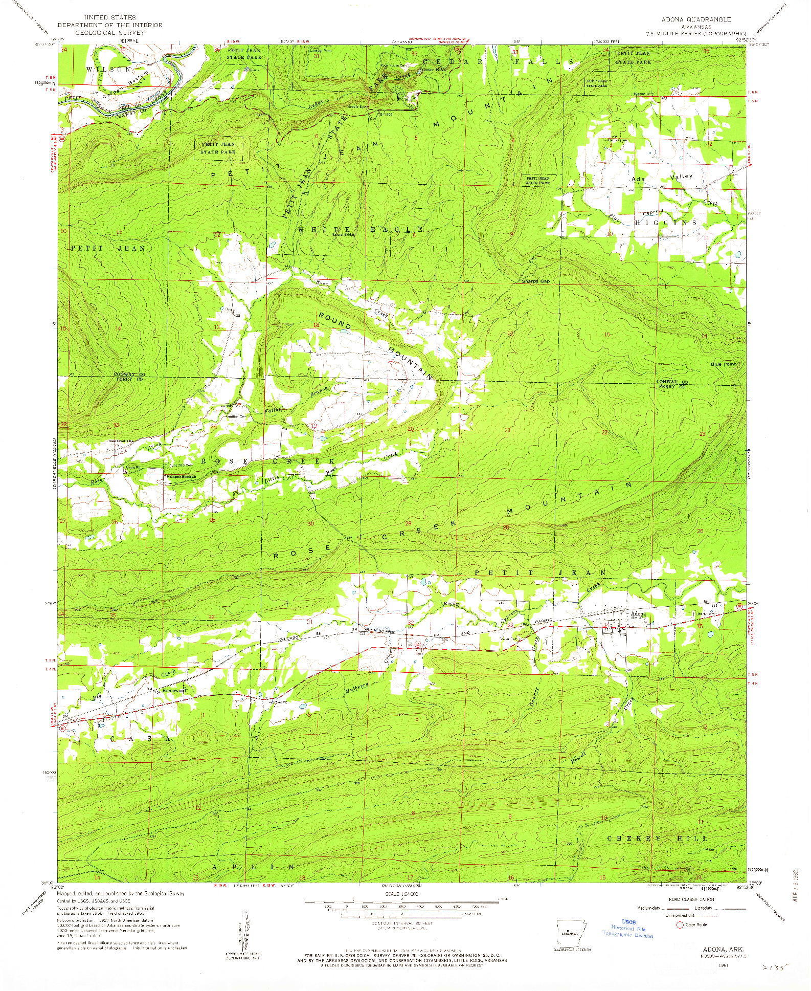 USGS 1:24000-SCALE QUADRANGLE FOR ADONA, AR 1961
