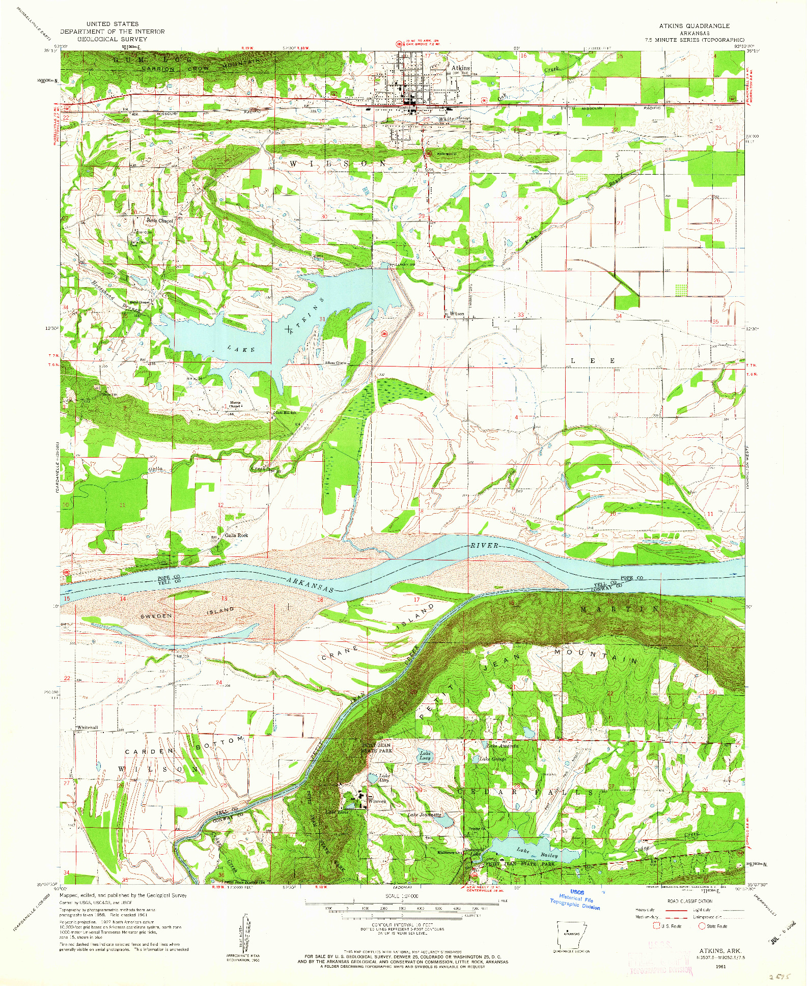 USGS 1:24000-SCALE QUADRANGLE FOR ATKINS, AR 1961