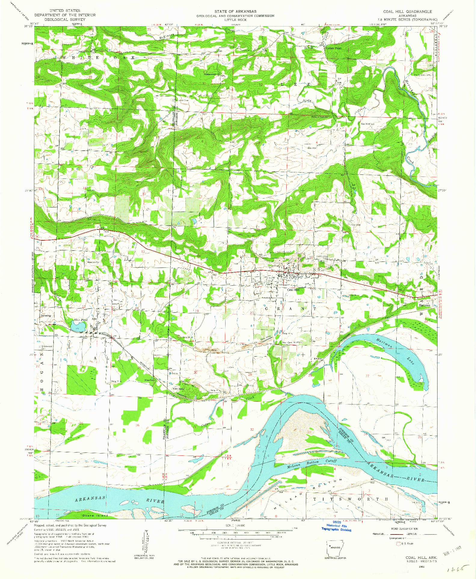 USGS 1:24000-SCALE QUADRANGLE FOR COAL HILL, AR 1961