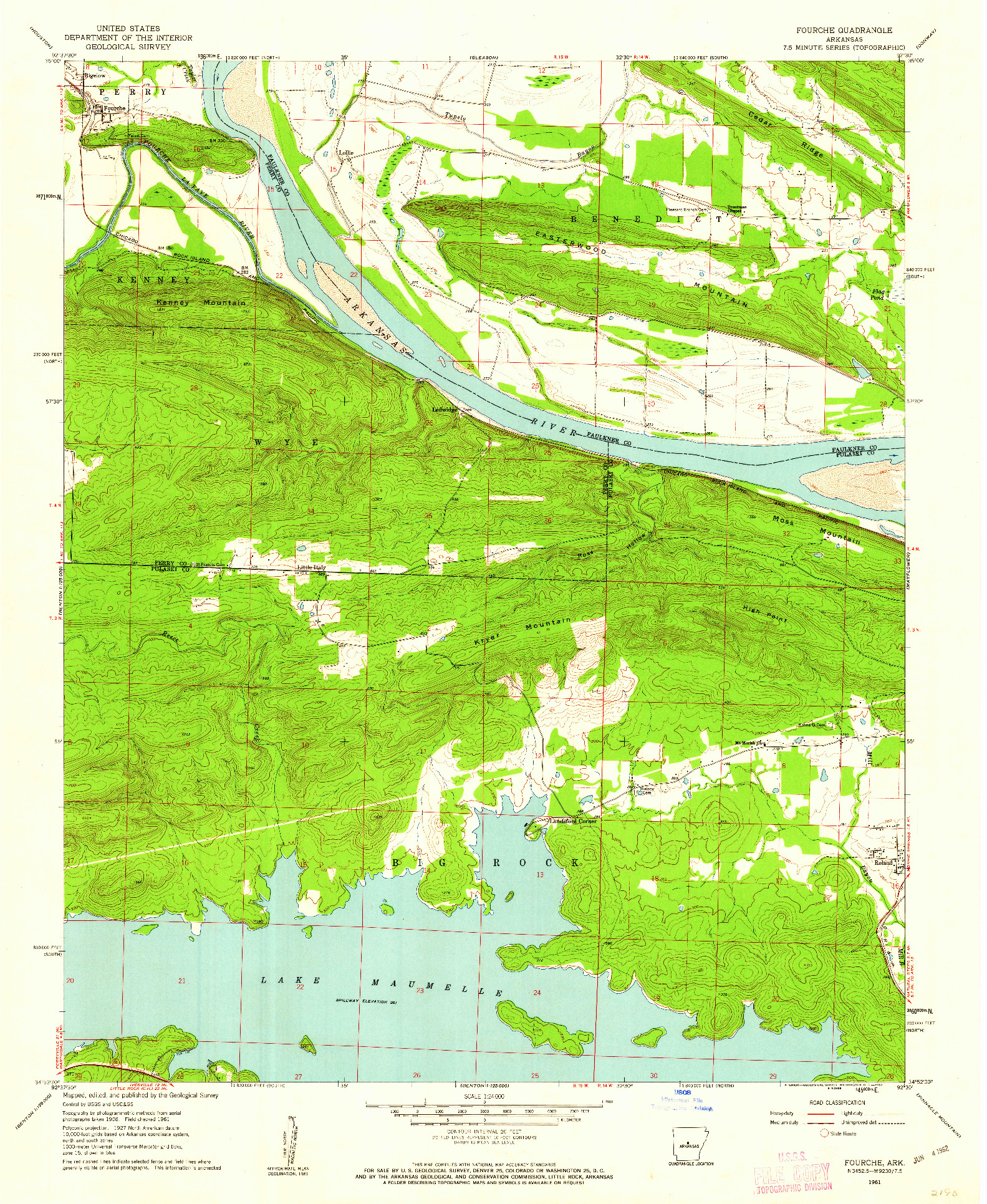 USGS 1:24000-SCALE QUADRANGLE FOR FOURCHE, AR 1961