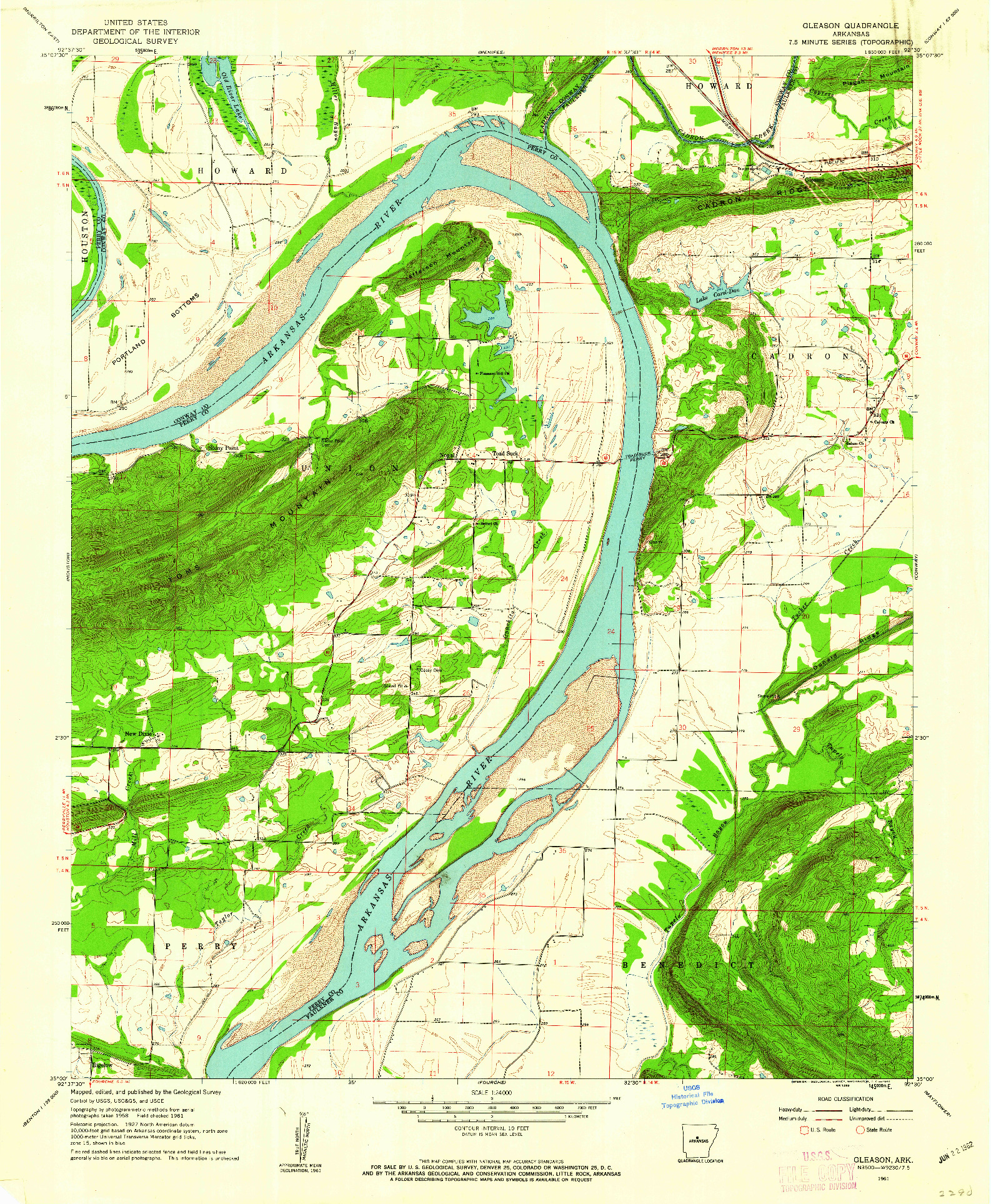 USGS 1:24000-SCALE QUADRANGLE FOR GLEASON, AR 1961