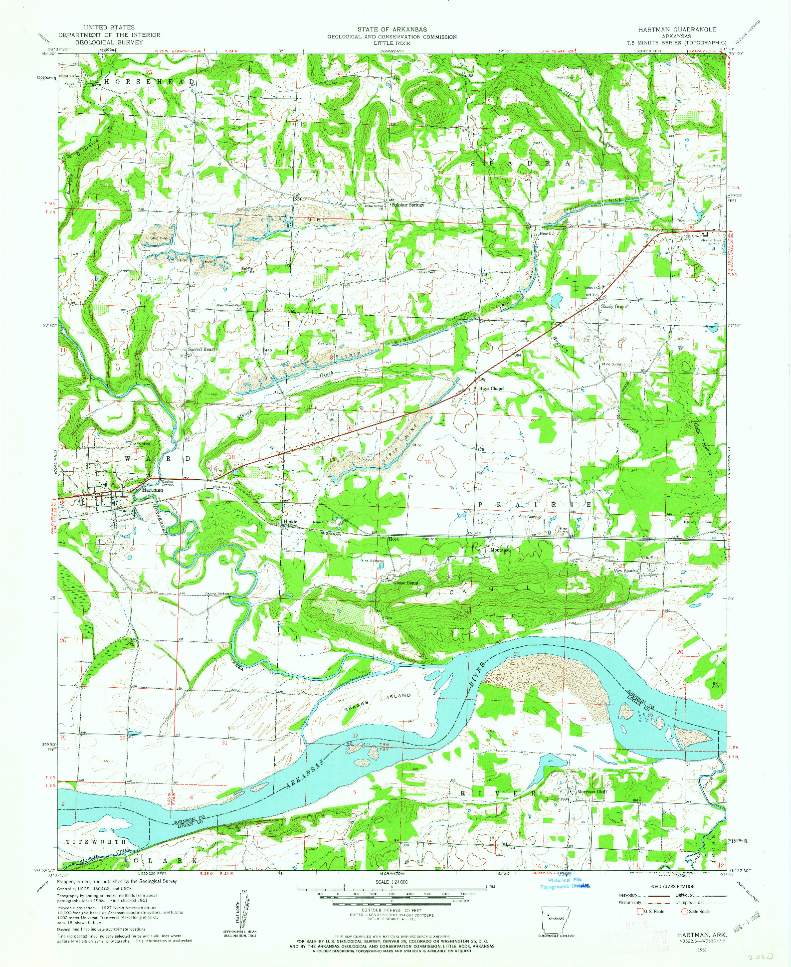 USGS 1:24000-SCALE QUADRANGLE FOR HARTMAN, AR 1961