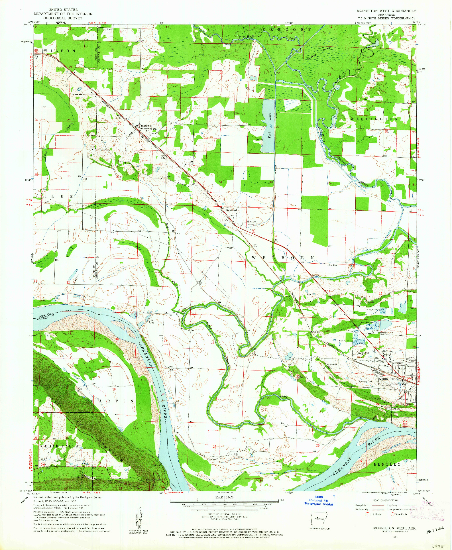 USGS 1:24000-SCALE QUADRANGLE FOR MORRILTON WEST, AR 1961