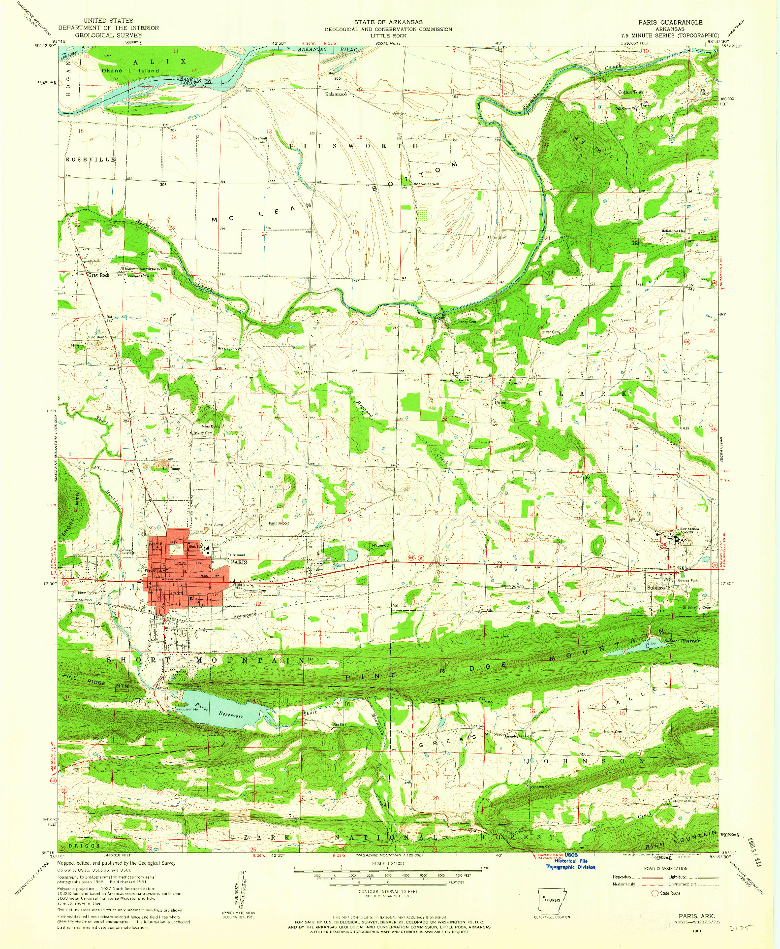 USGS 1:24000-SCALE QUADRANGLE FOR PARIS, AR 1961