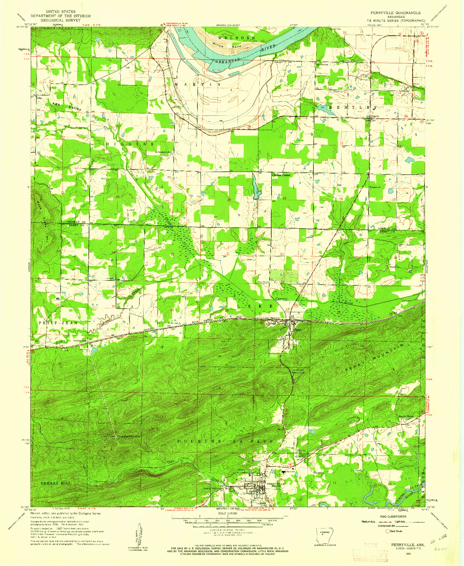 USGS 1:24000-SCALE QUADRANGLE FOR PERRYVILLE, AR 1961