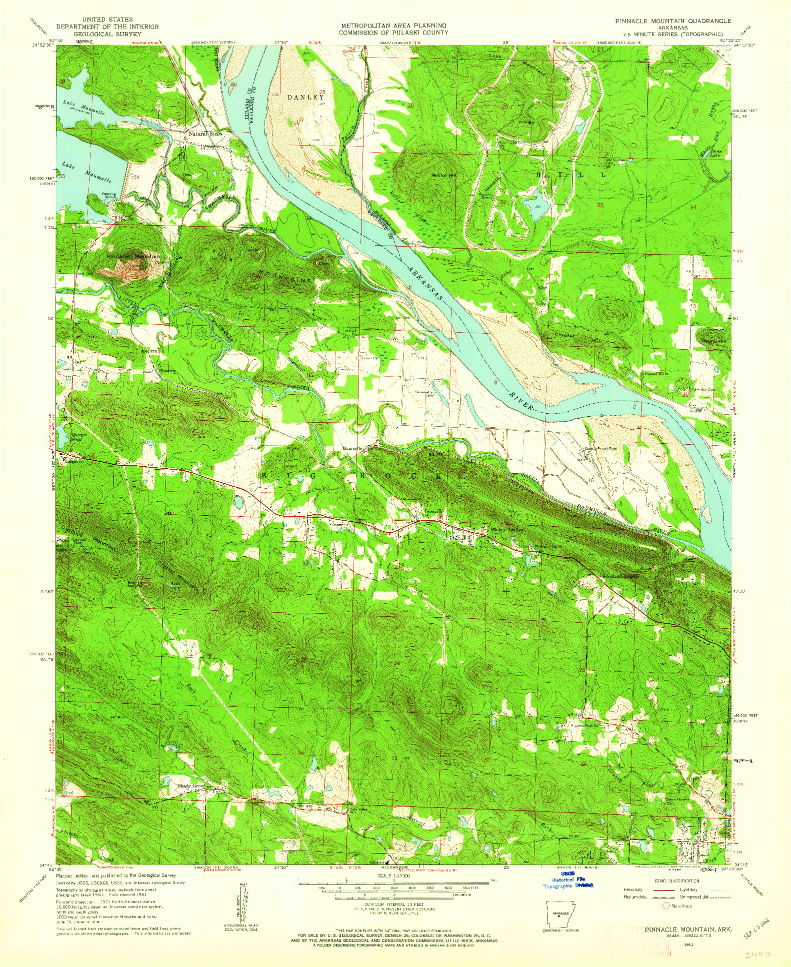 USGS 1:24000-SCALE QUADRANGLE FOR PINNACLE MOUNTAIN, AR 1961