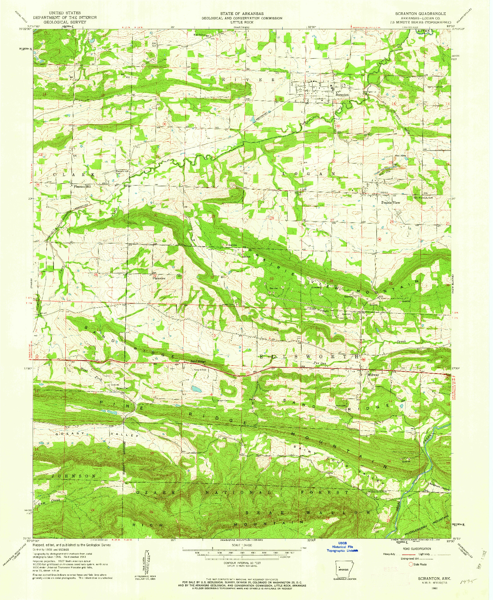 USGS 1:24000-SCALE QUADRANGLE FOR SCRANTON, AR 1961