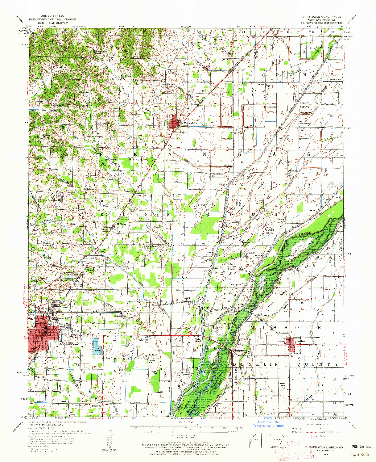 USGS 1:62500-SCALE QUADRANGLE FOR MARMADUKE, AR 1958