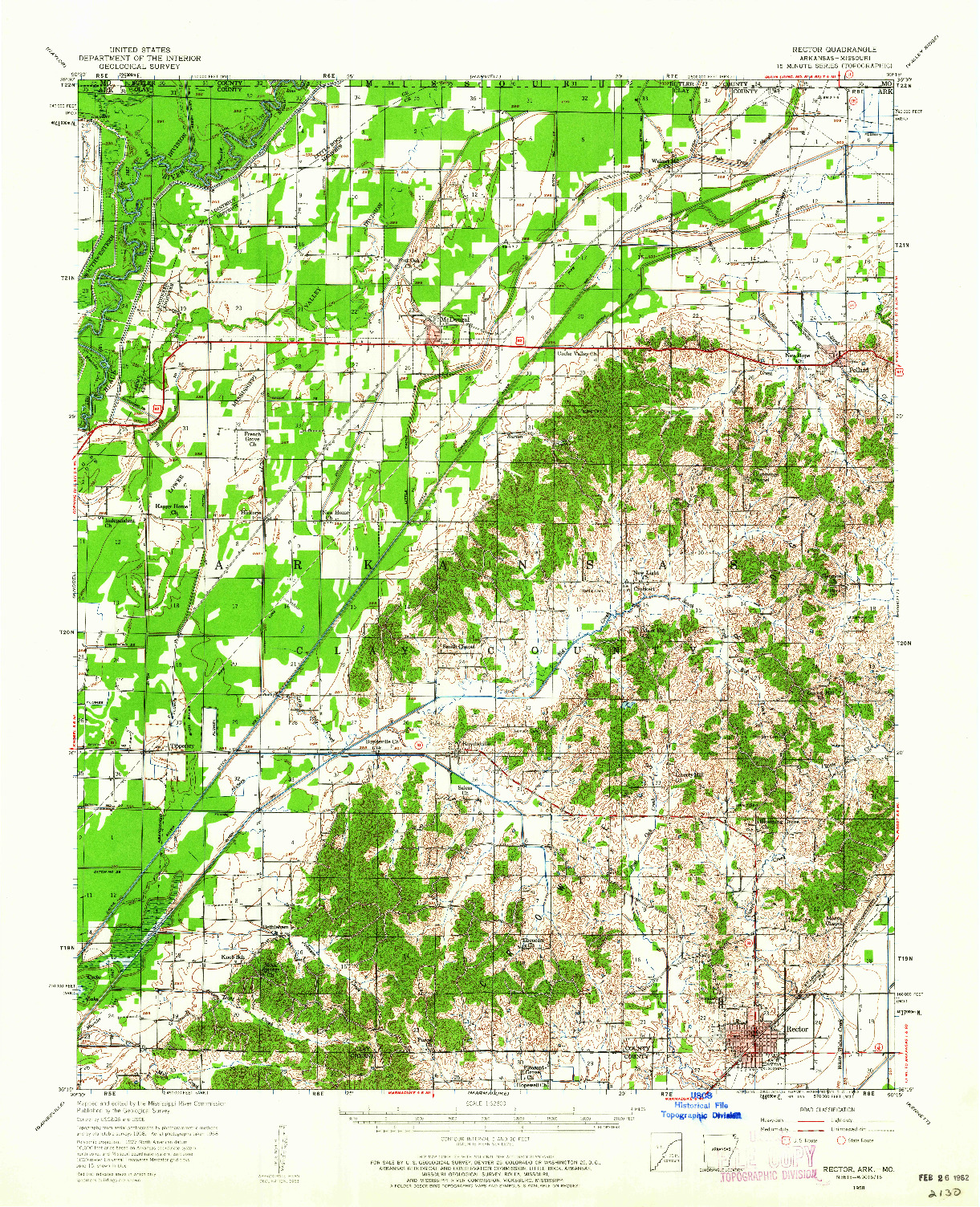 USGS 1:62500-SCALE QUADRANGLE FOR RECTOR, AR 1958