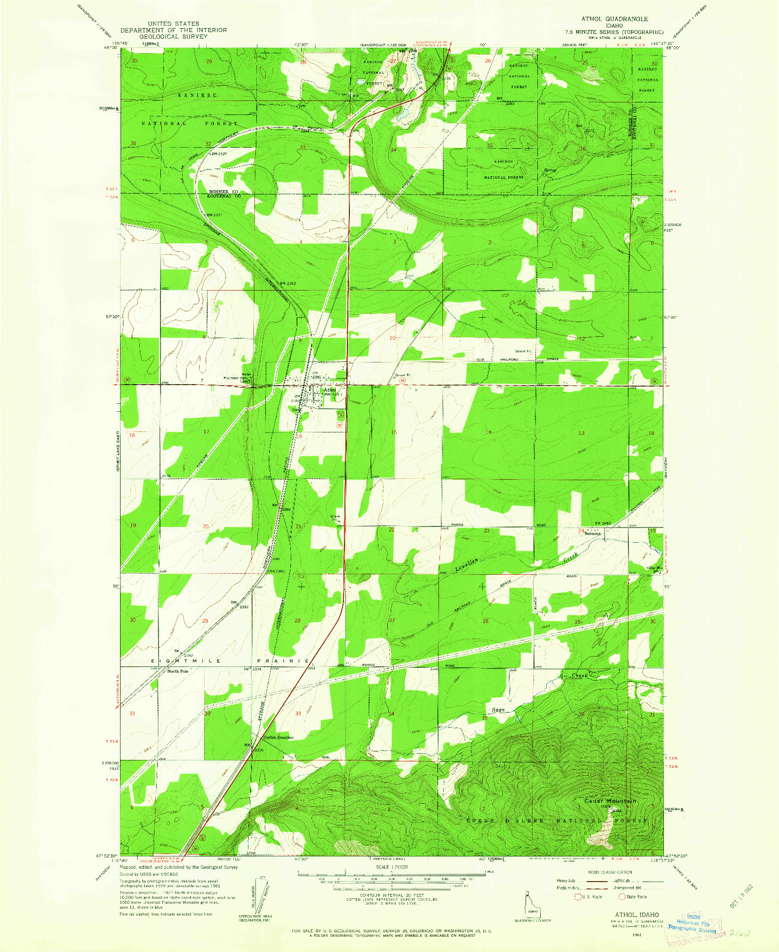 USGS 1:24000-SCALE QUADRANGLE FOR ATHOL, ID 1961