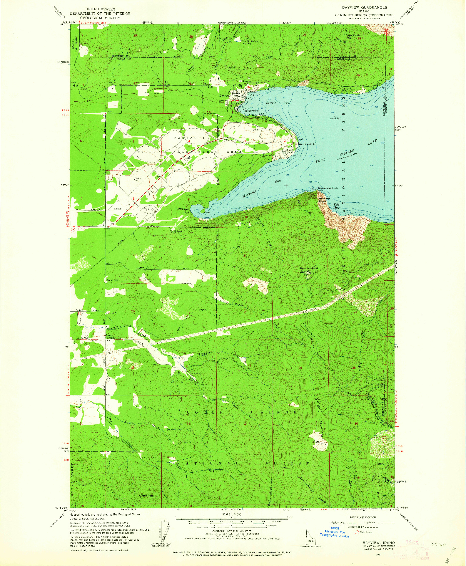 USGS 1:24000-SCALE QUADRANGLE FOR BAYVIEW, ID 1961