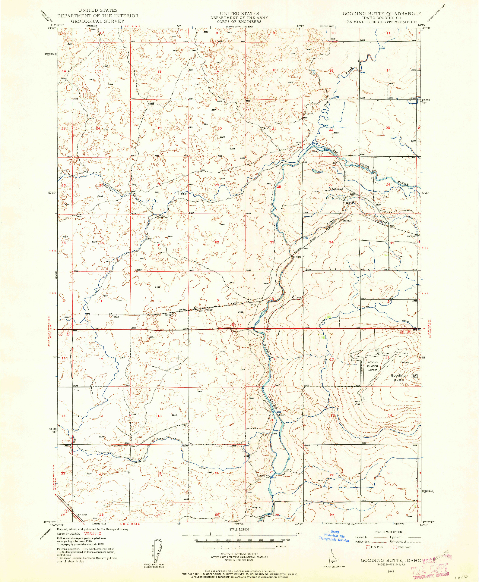 USGS 1:24000-SCALE QUADRANGLE FOR GOODING BUTTE, ID 1949