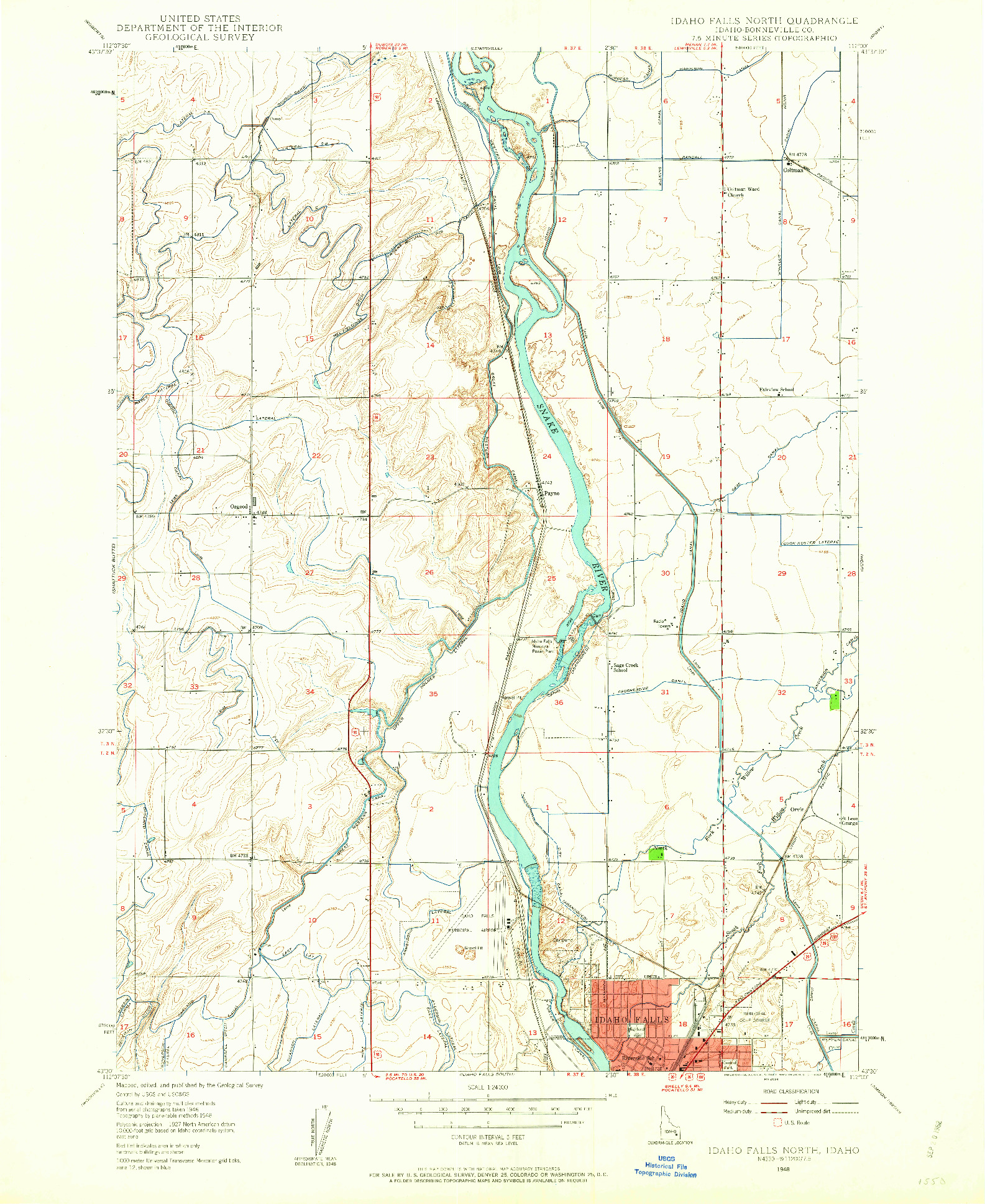 USGS 1:24000-SCALE QUADRANGLE FOR IDAHO FALLS NORTH, ID 1948