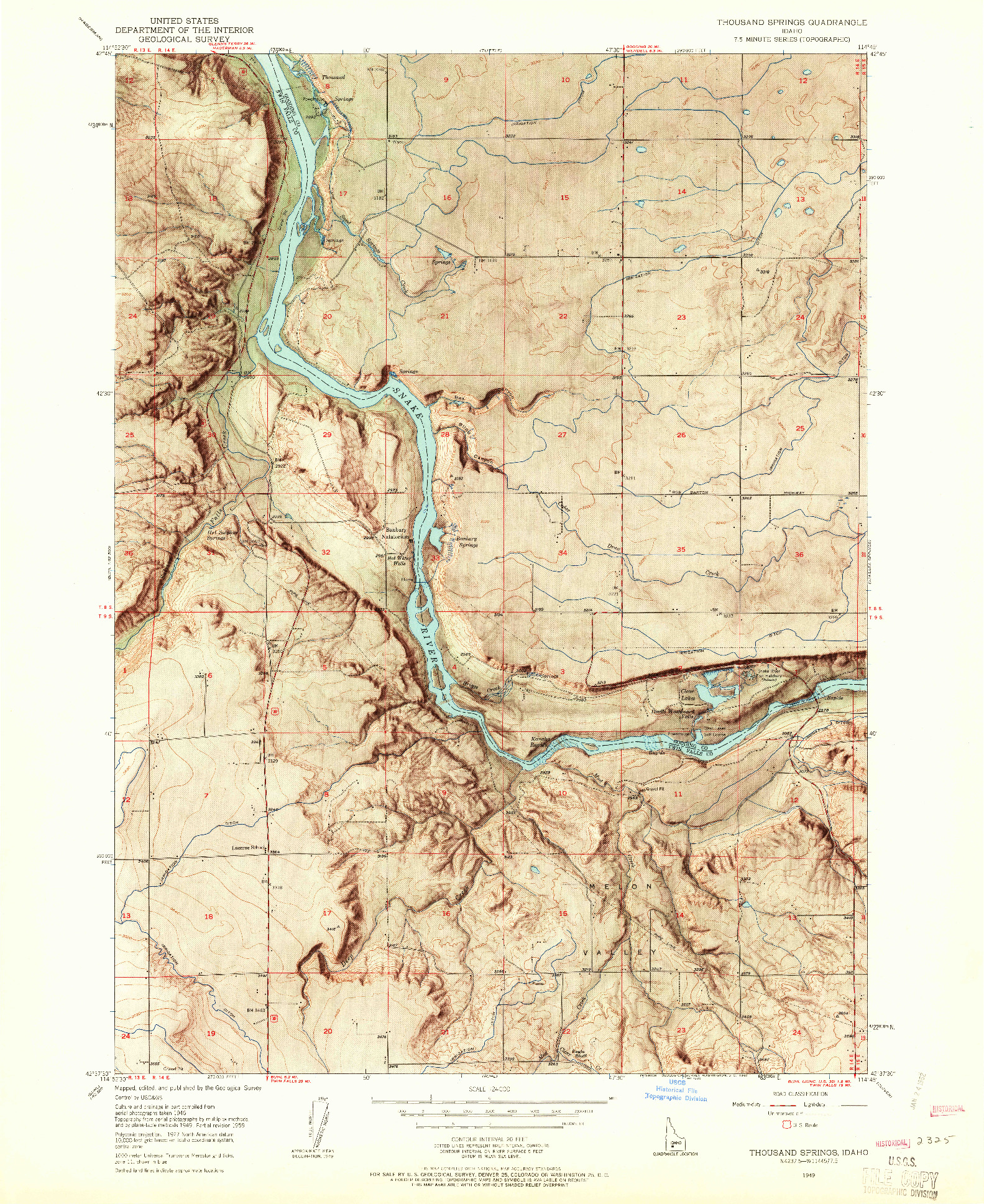 USGS 1:24000-SCALE QUADRANGLE FOR THOUSAND SPRINGS, ID 1949