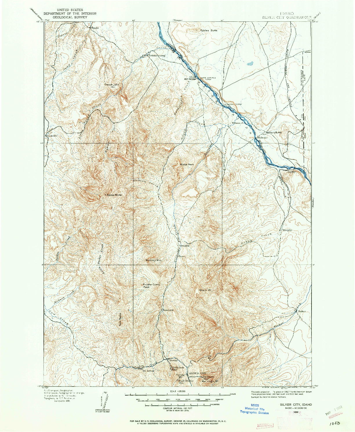 USGS 1:125000-SCALE QUADRANGLE FOR SILVER CITY, ID 1892