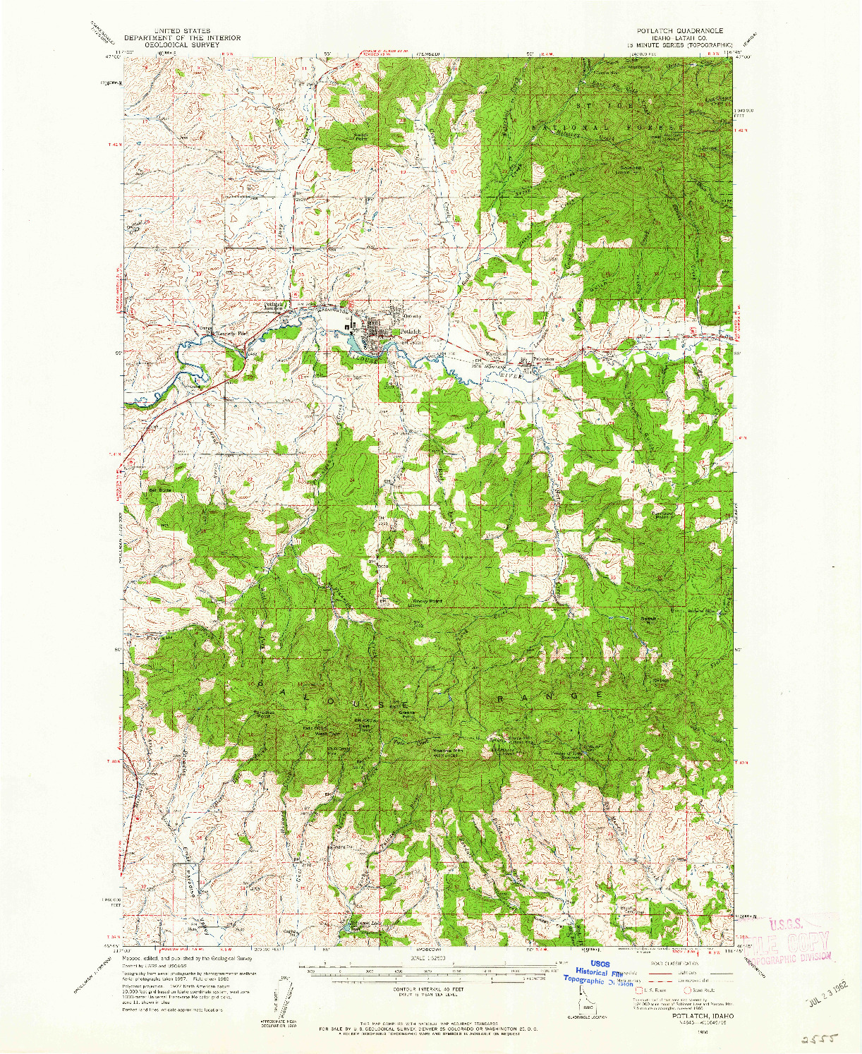 USGS 1:62500-SCALE QUADRANGLE FOR POTLATCH, ID 1960