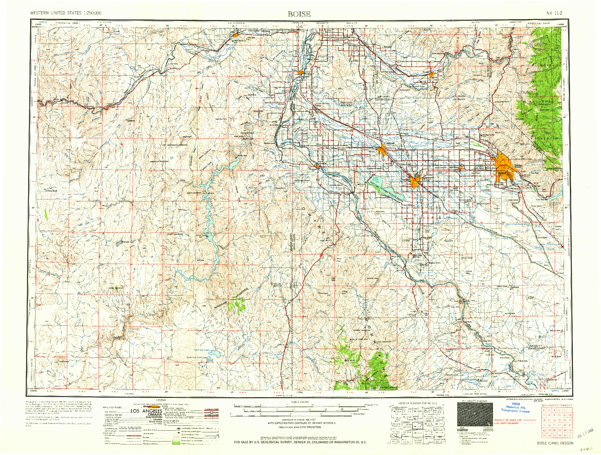 USGS 1:250000-SCALE QUADRANGLE FOR BOISE, ID 1962