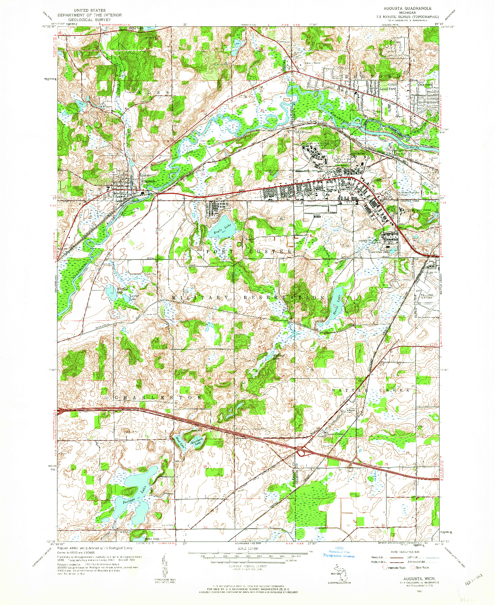 USGS 1:24000-SCALE QUADRANGLE FOR AUGUSTA, MI 1961