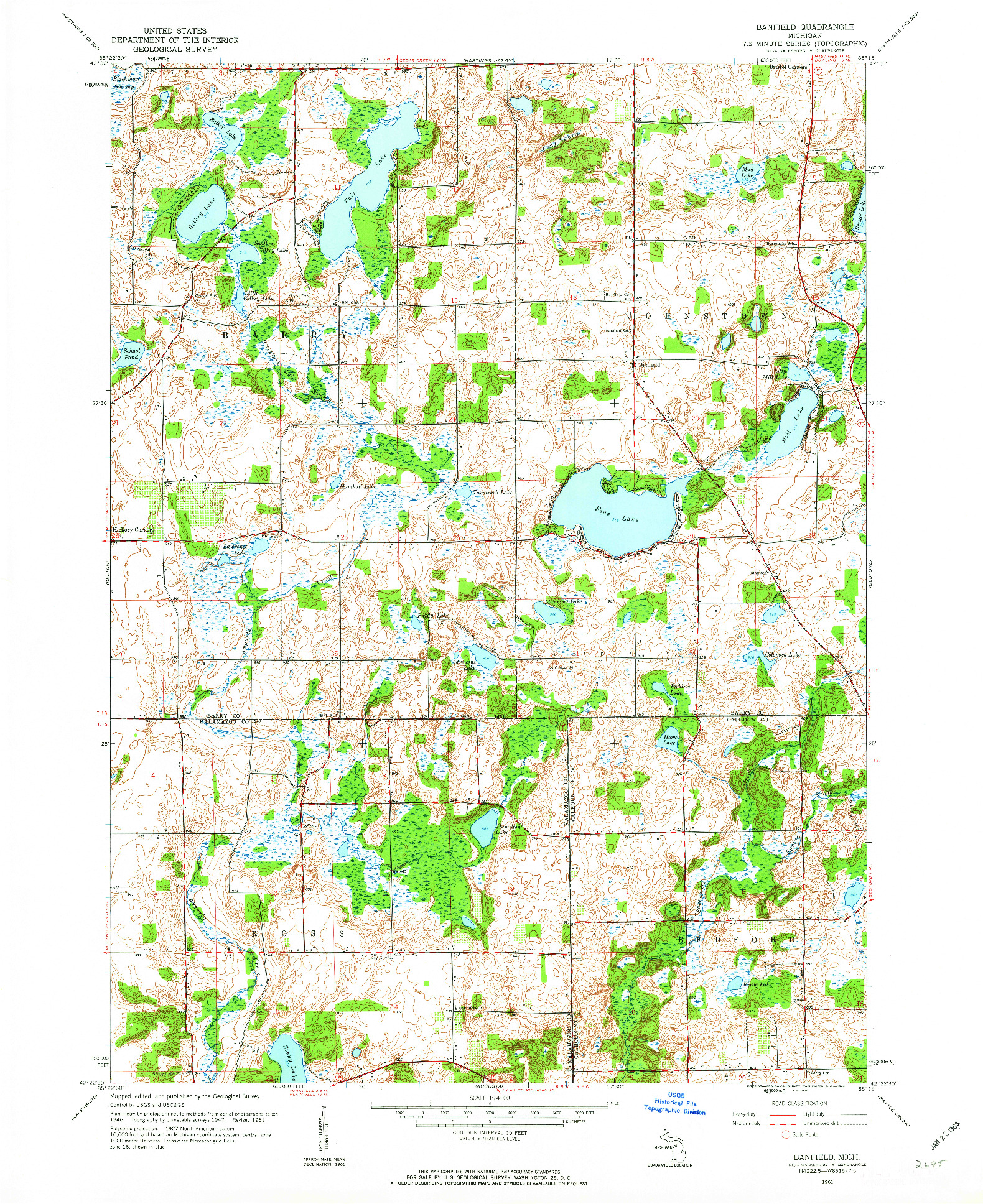 USGS 1:24000-SCALE QUADRANGLE FOR BANFIELD, MI 1961