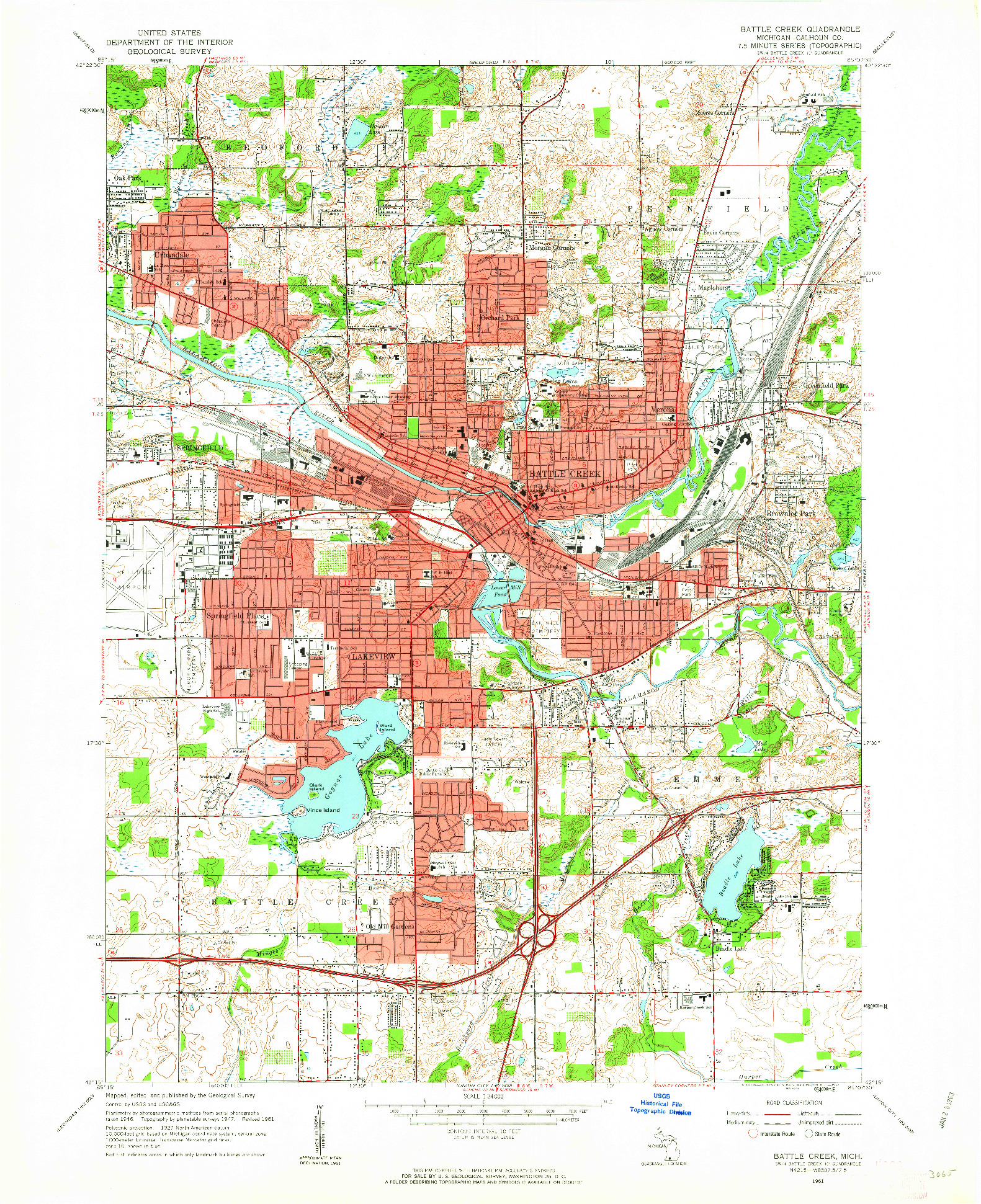 USGS 1:24000-SCALE QUADRANGLE FOR BATTLE CREEK, MI 1961