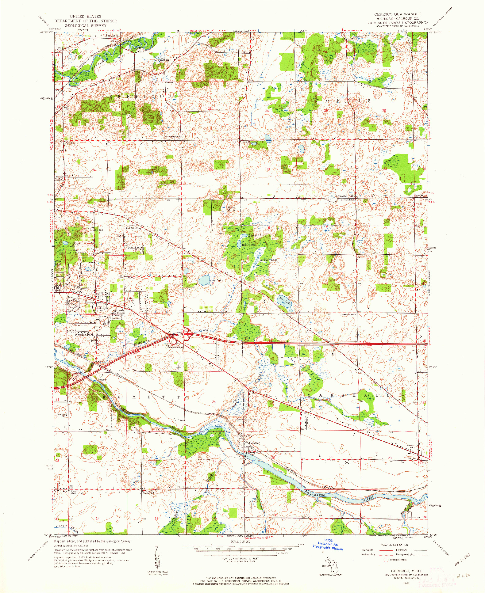 USGS 1:24000-SCALE QUADRANGLE FOR CERESCO, MI 1961