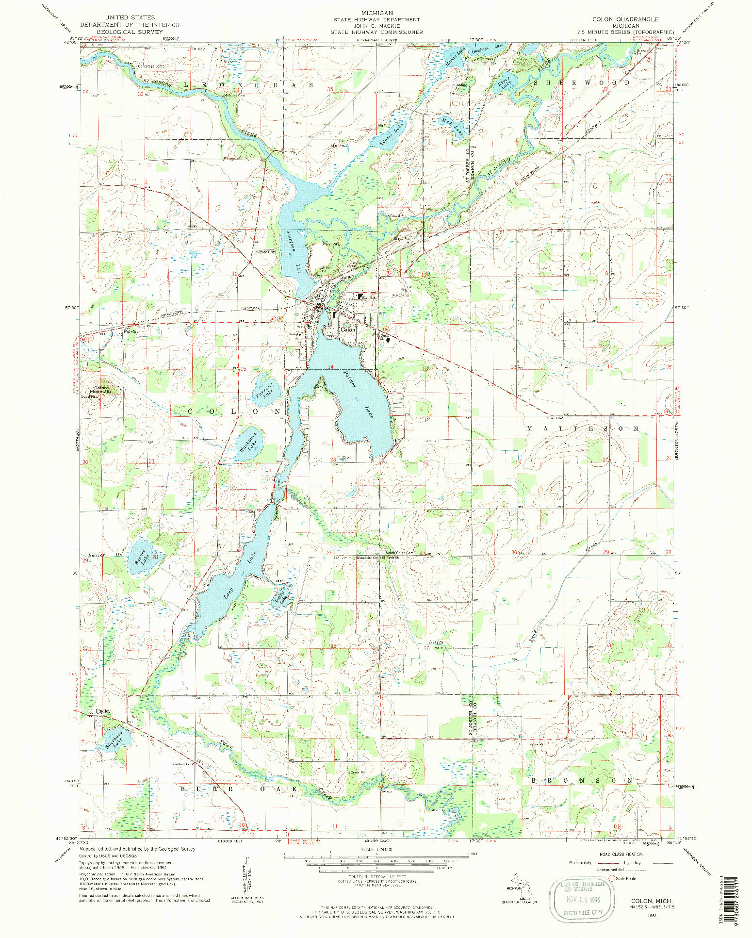 USGS 1:24000-SCALE QUADRANGLE FOR COLON, MI 1961