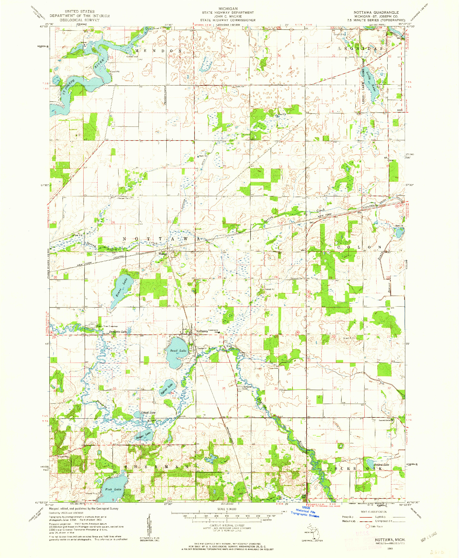 USGS 1:24000-SCALE QUADRANGLE FOR NOTTAWA, MI 1961