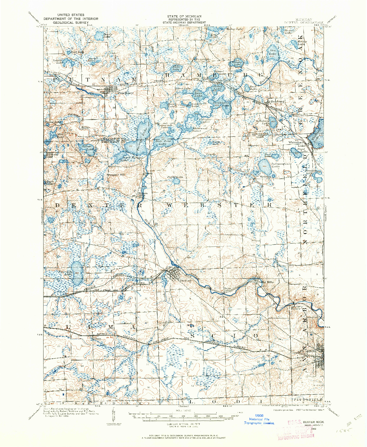 USGS 1:62500-SCALE QUADRANGLE FOR DEXTER, MI 1902