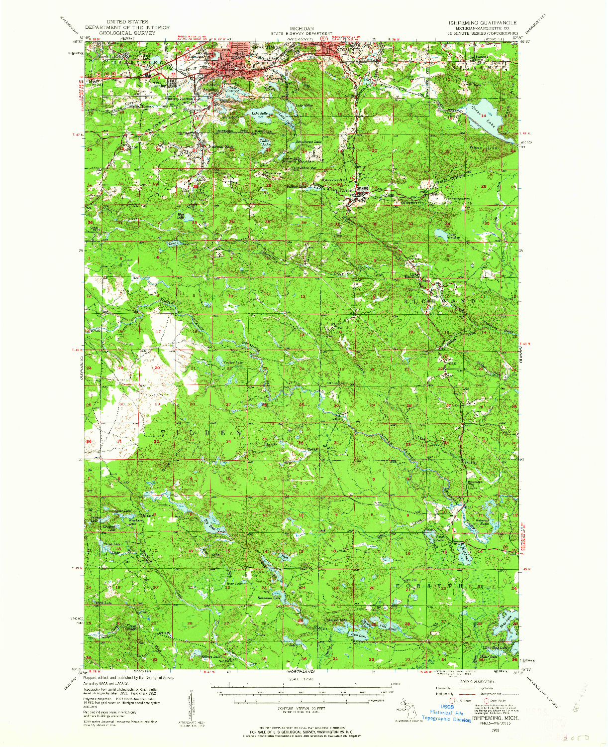 USGS 1:62500-SCALE QUADRANGLE FOR ISHPEMING, MI 1952