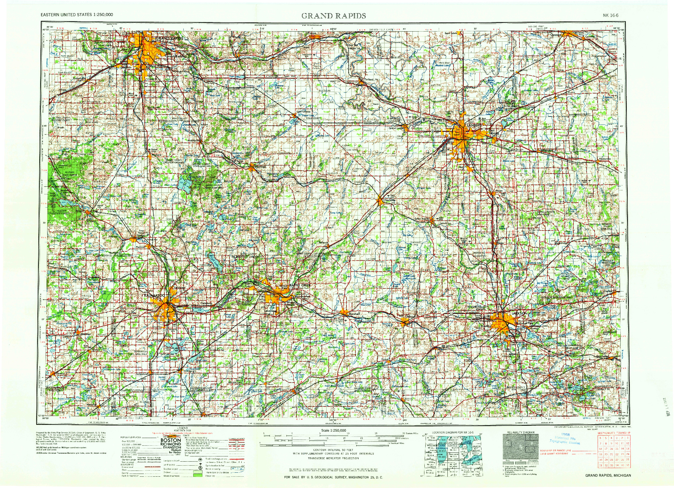 USGS 1:250000-SCALE QUADRANGLE FOR GRAND RAPIDS, MI 1962