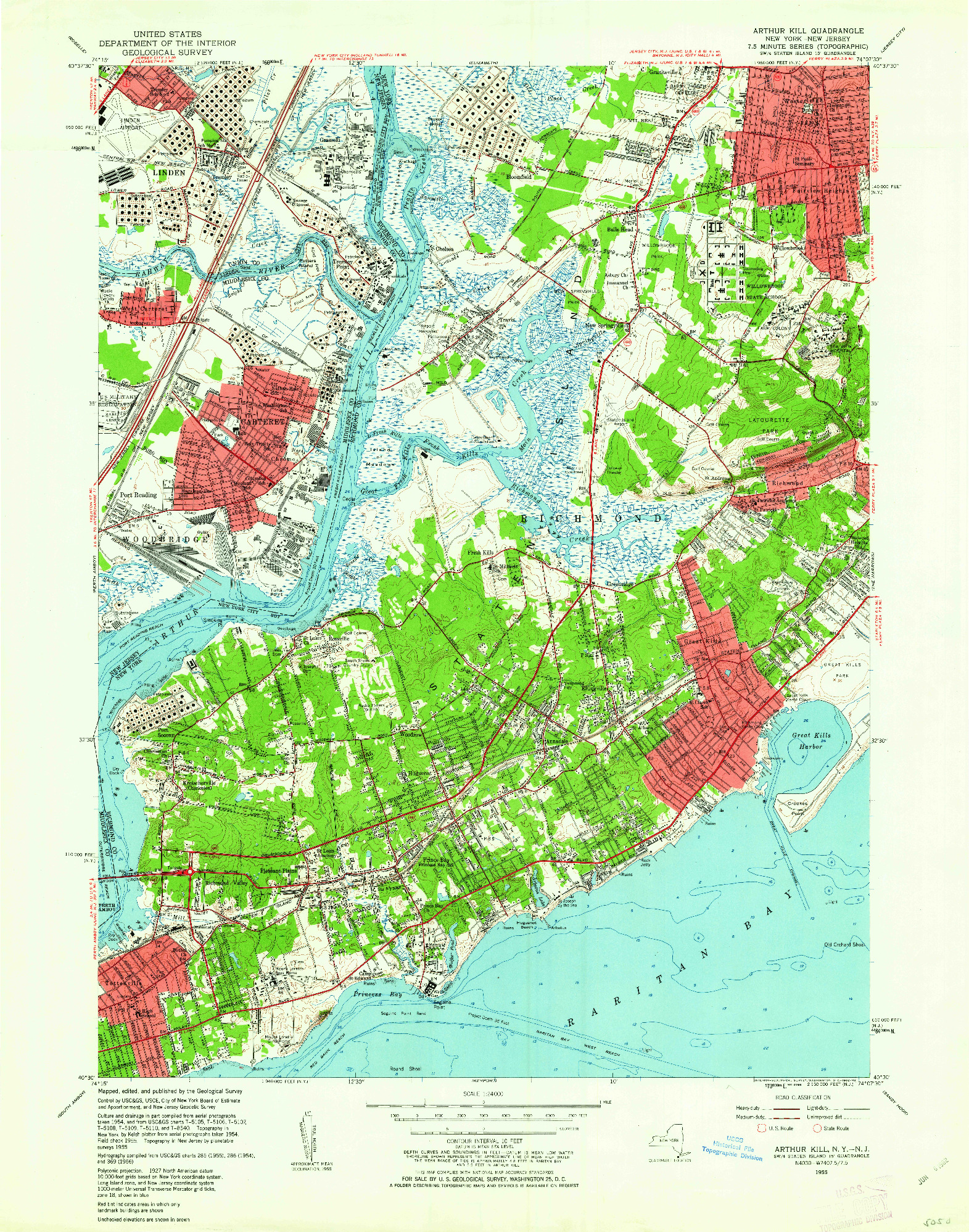 USGS 1:24000-SCALE QUADRANGLE FOR ARTHUR KILL, NY 1955