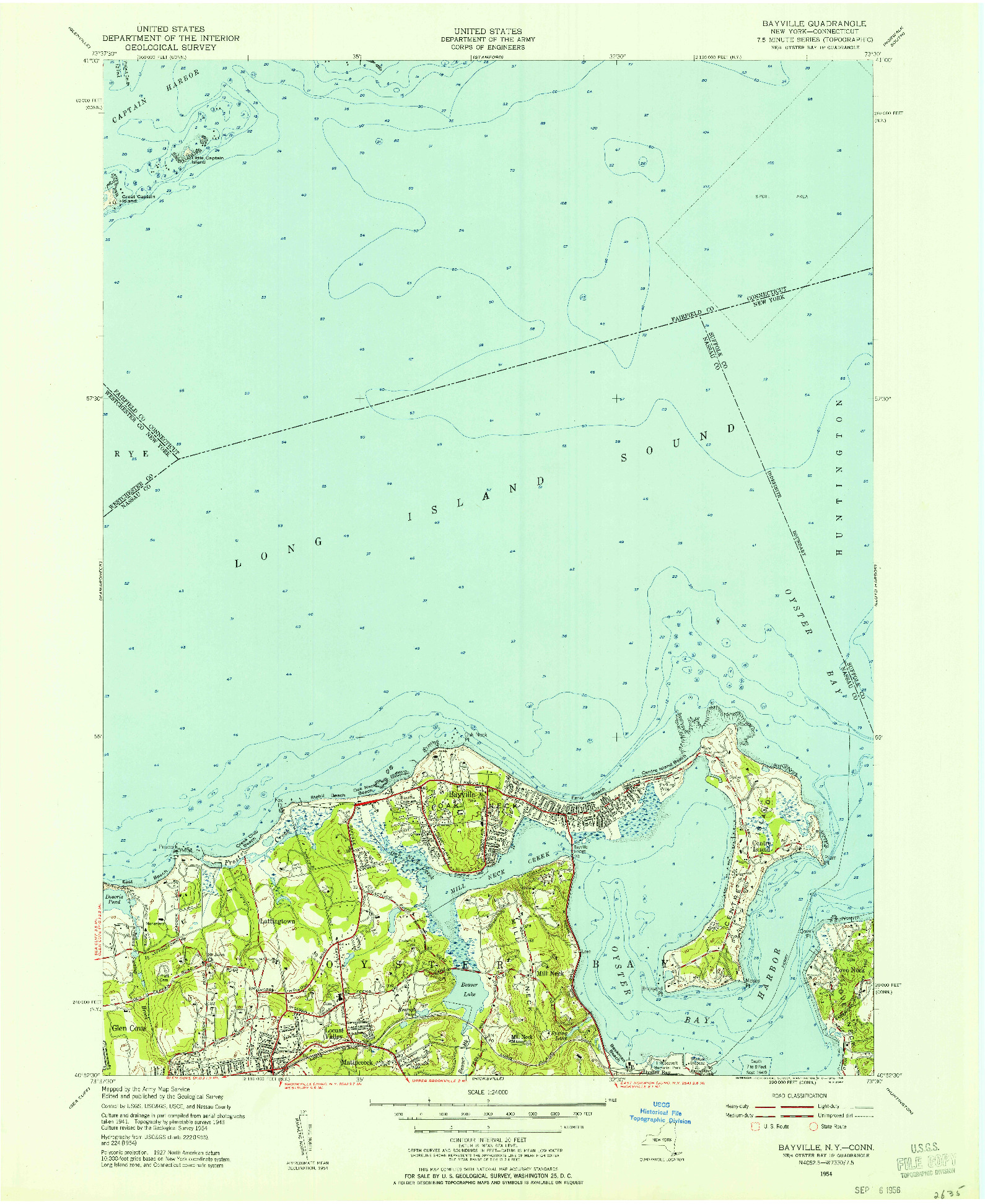 USGS 1:24000-SCALE QUADRANGLE FOR BAYVILLE, NY 1954