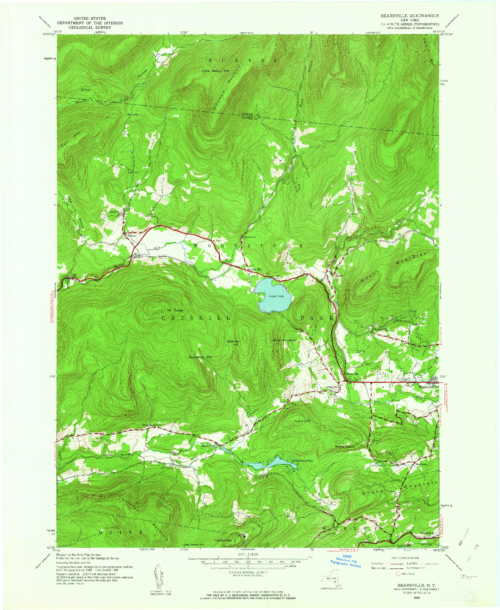 USGS 1:24000-SCALE QUADRANGLE FOR BEARSVILLE, NY 1945