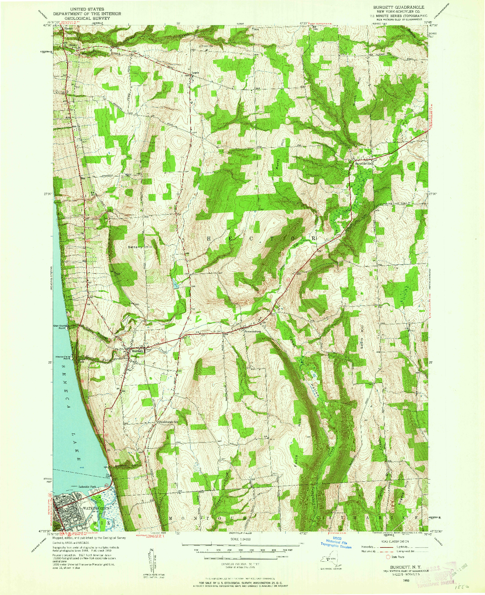 USGS 1:24000-SCALE QUADRANGLE FOR BURDETT, NY 1950