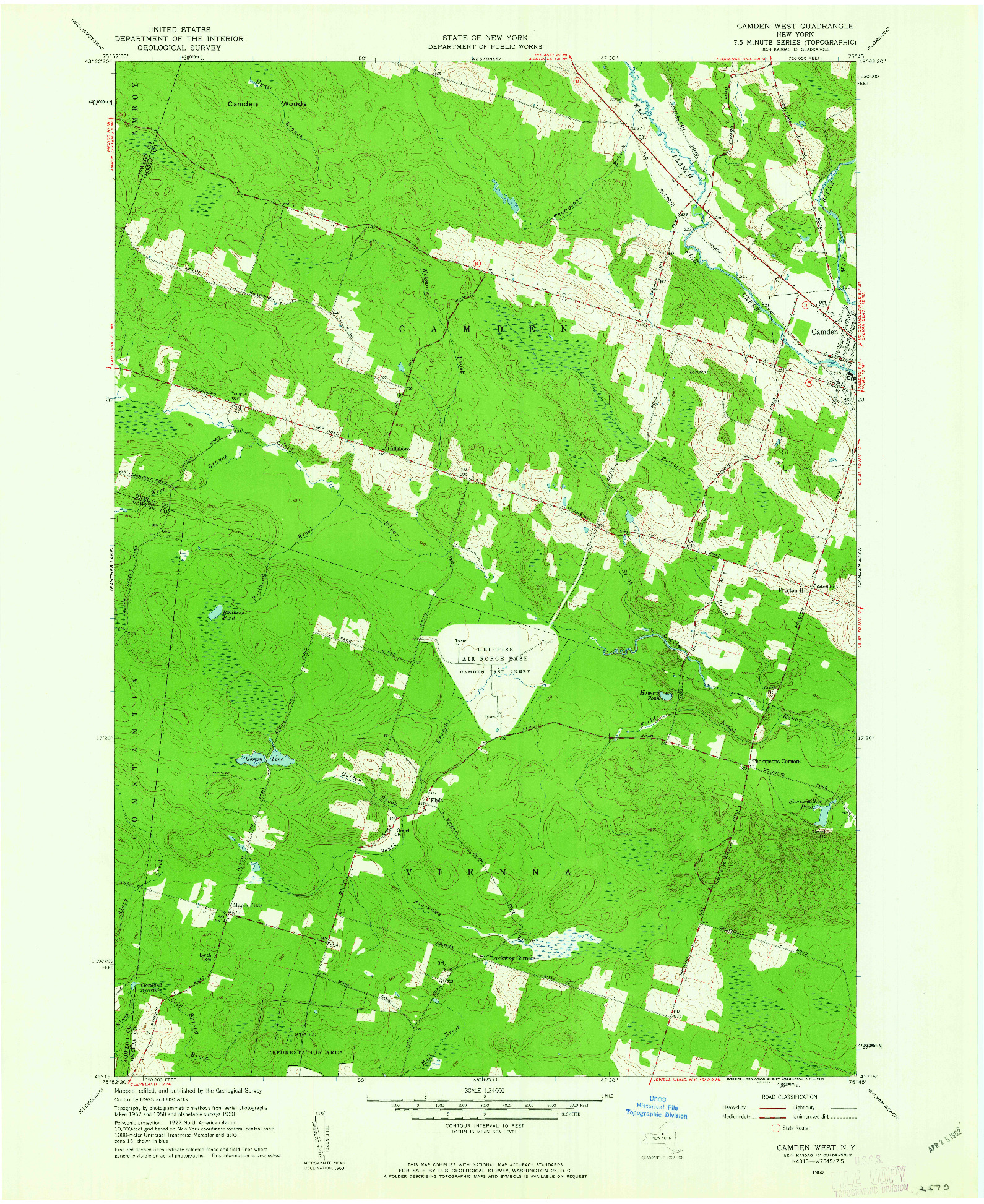 USGS 1:24000-SCALE QUADRANGLE FOR CAMDEN WEST, NY 1960