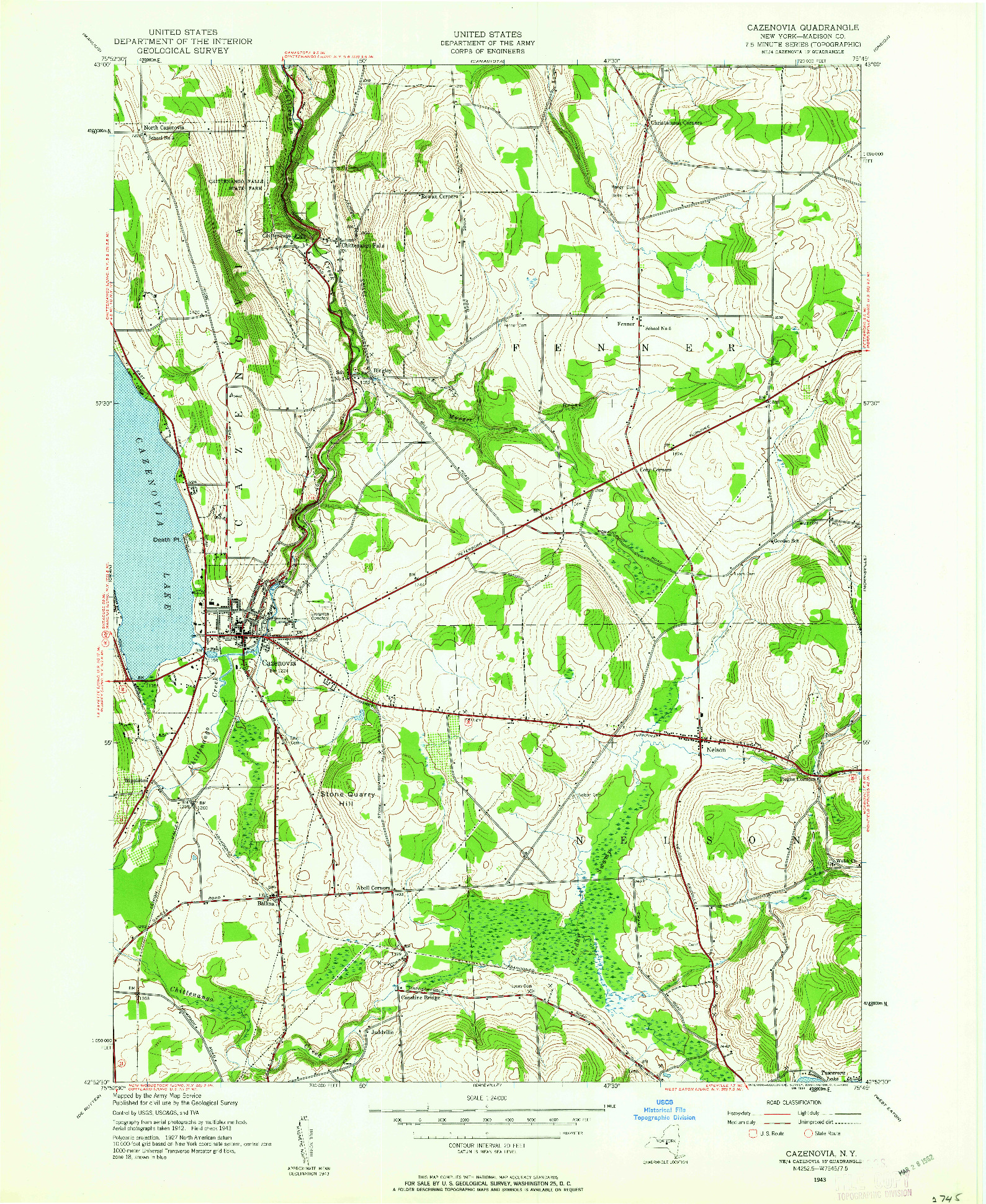 USGS 1:24000-SCALE QUADRANGLE FOR CAZENOVIA, NY 1943