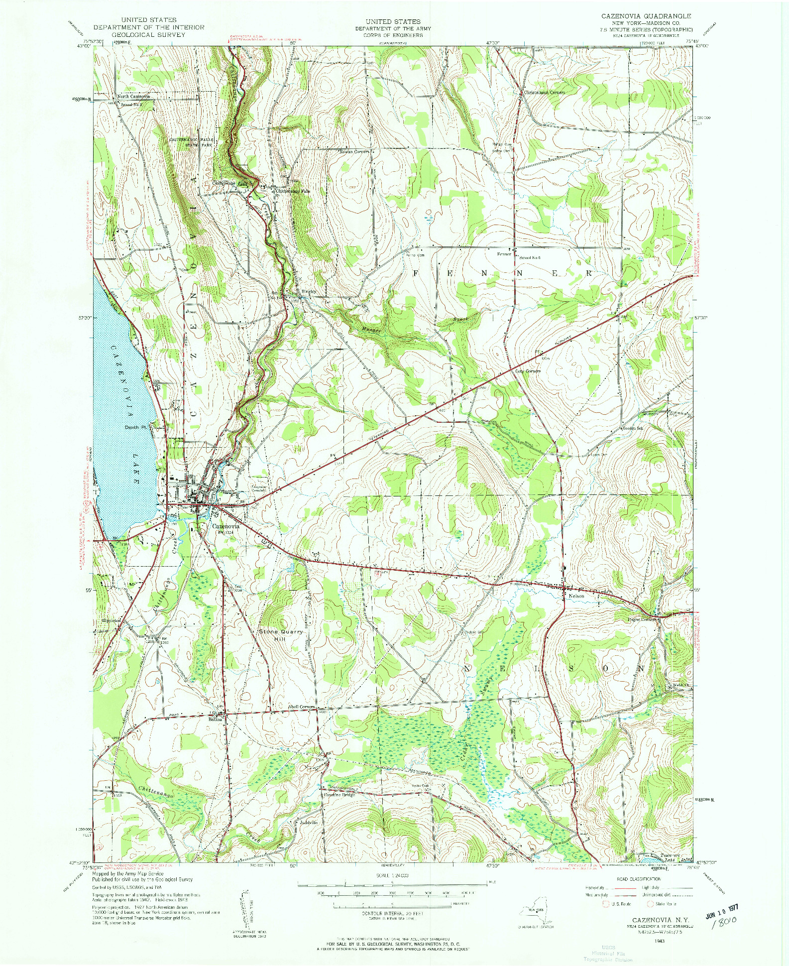 USGS 1:24000-SCALE QUADRANGLE FOR CAZENOVIA, NY 1943
