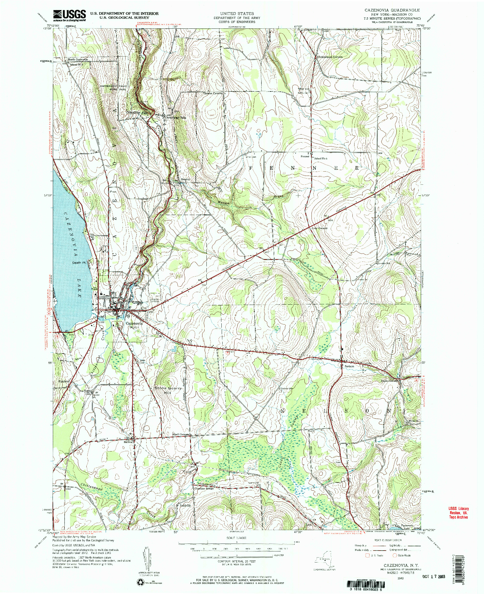 USGS 1:24000-SCALE QUADRANGLE FOR CAZENOVIA, NY 1943