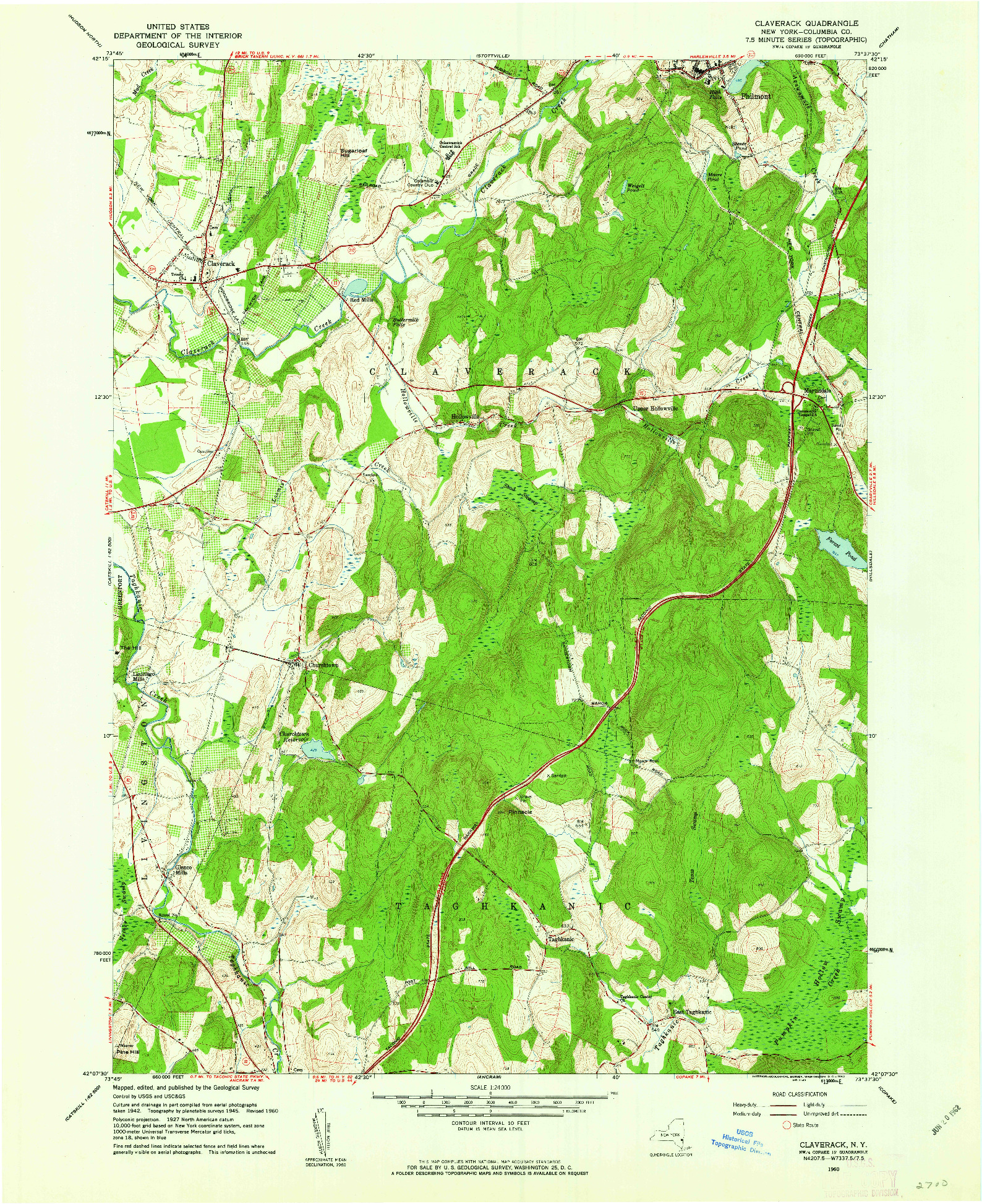 USGS 1:24000-SCALE QUADRANGLE FOR CLAVERACK, NY 1960