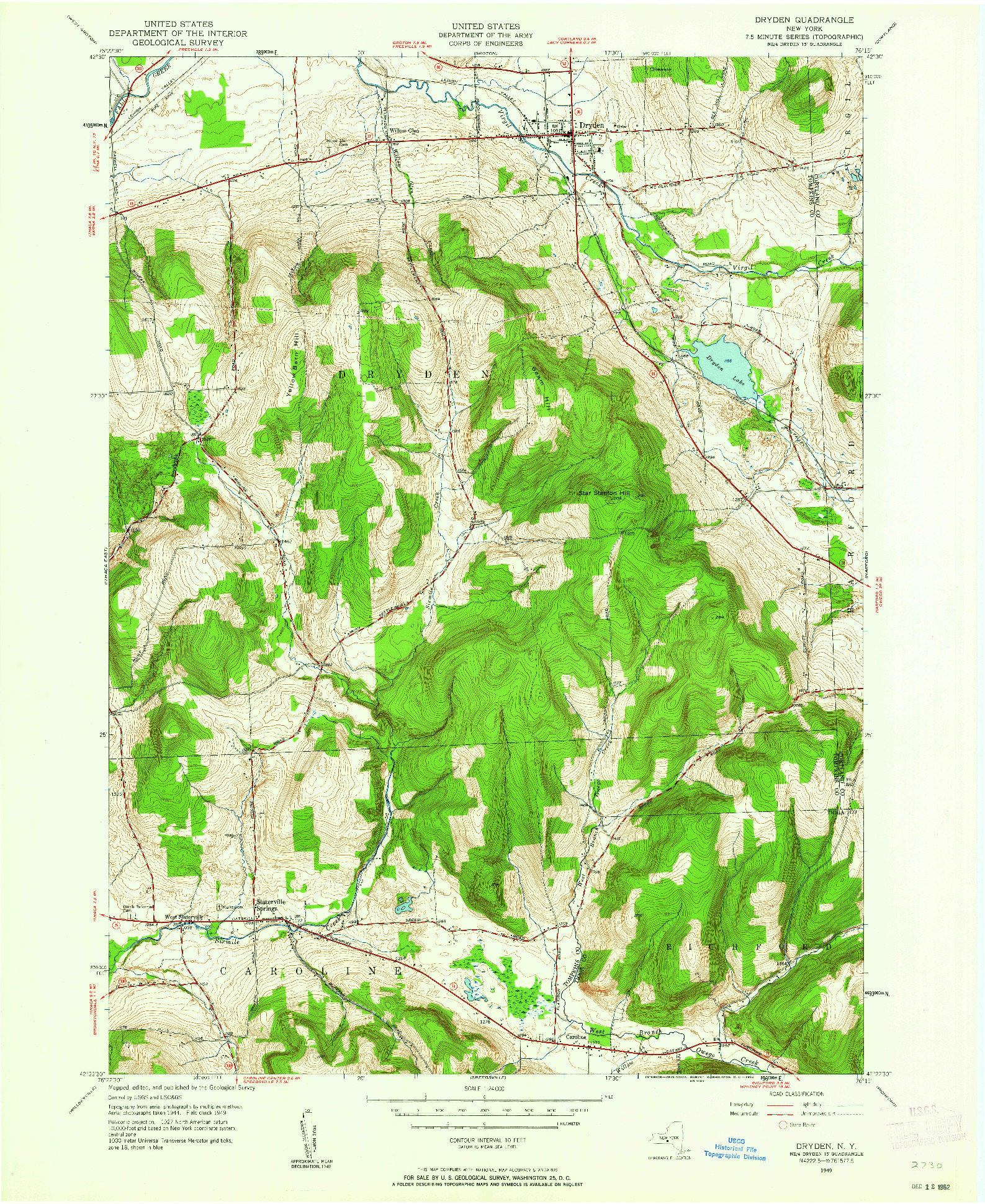 USGS 1:24000-SCALE QUADRANGLE FOR DRYDEN, NY 1949